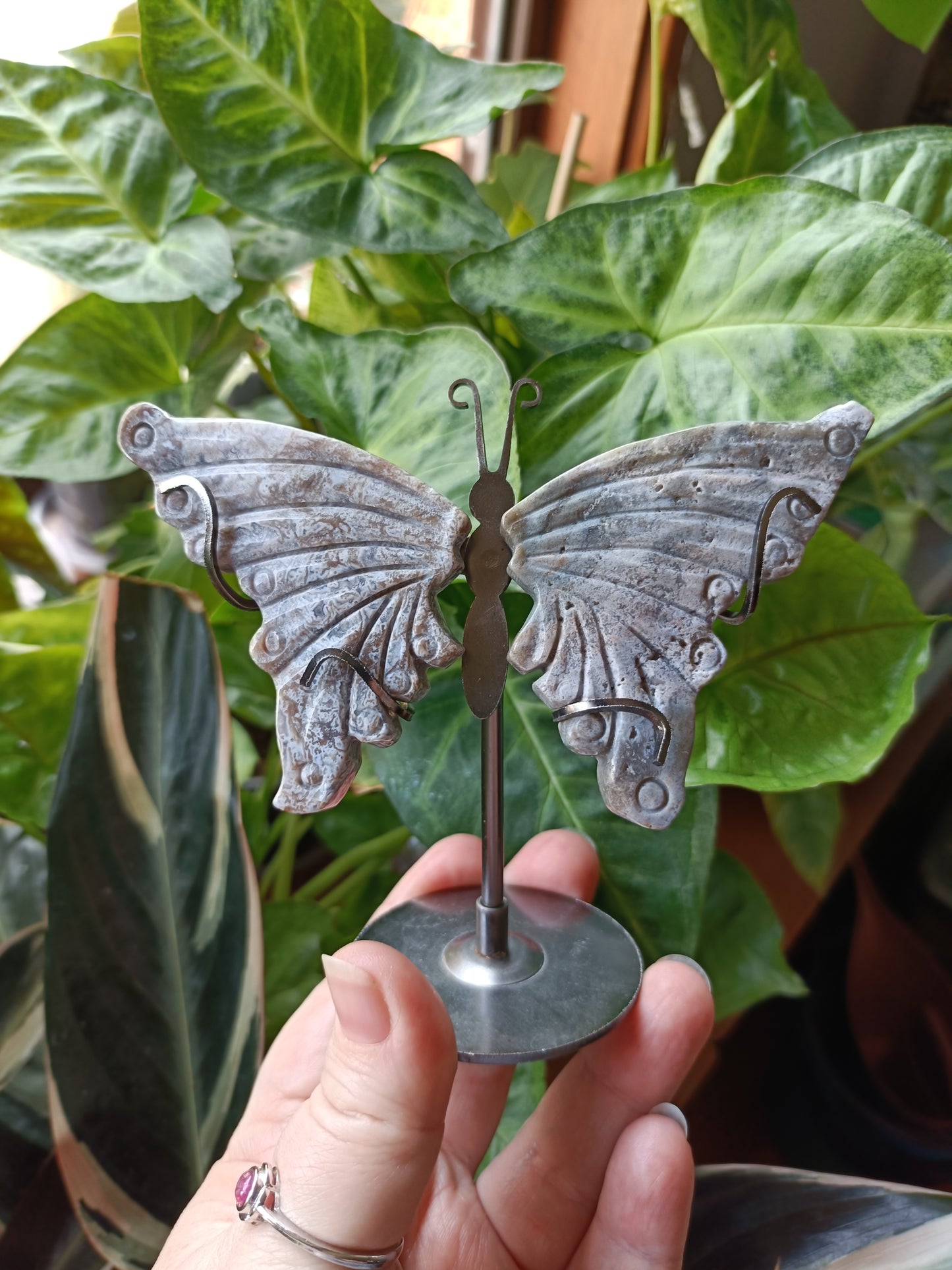 Ocean Jasper Butterfly Wings with Stand - 84g