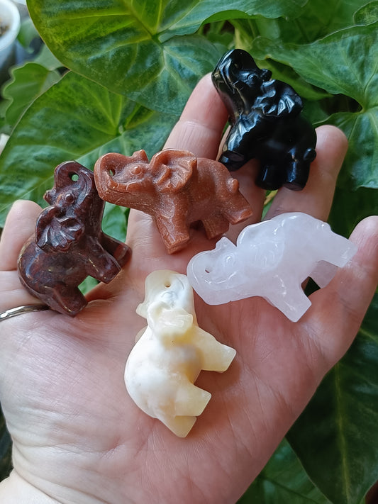 Mixed Stone Standing Elephant Carving - 45-50g