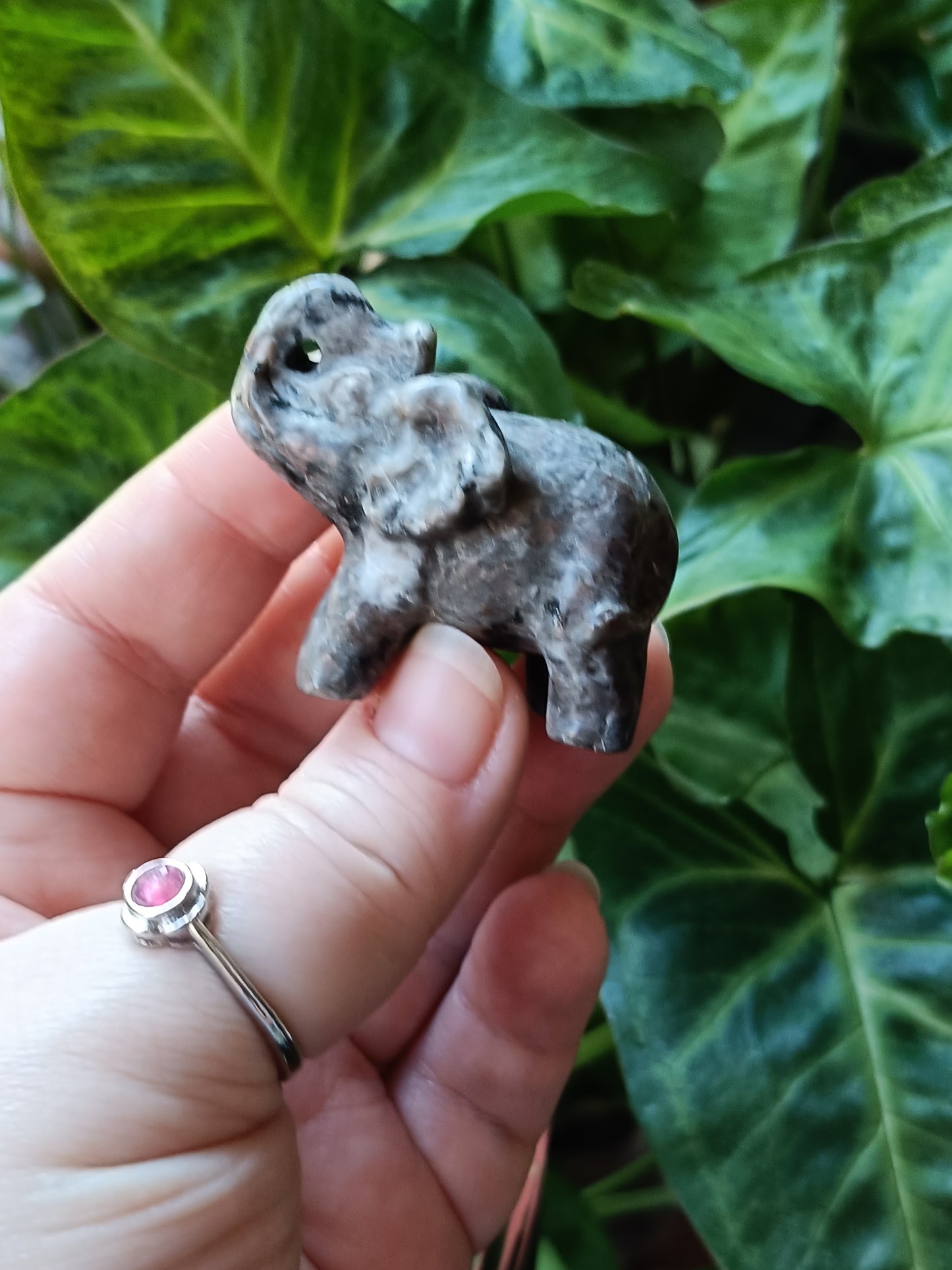 Mixed Stone Standing Elephant Carving - 45-50g