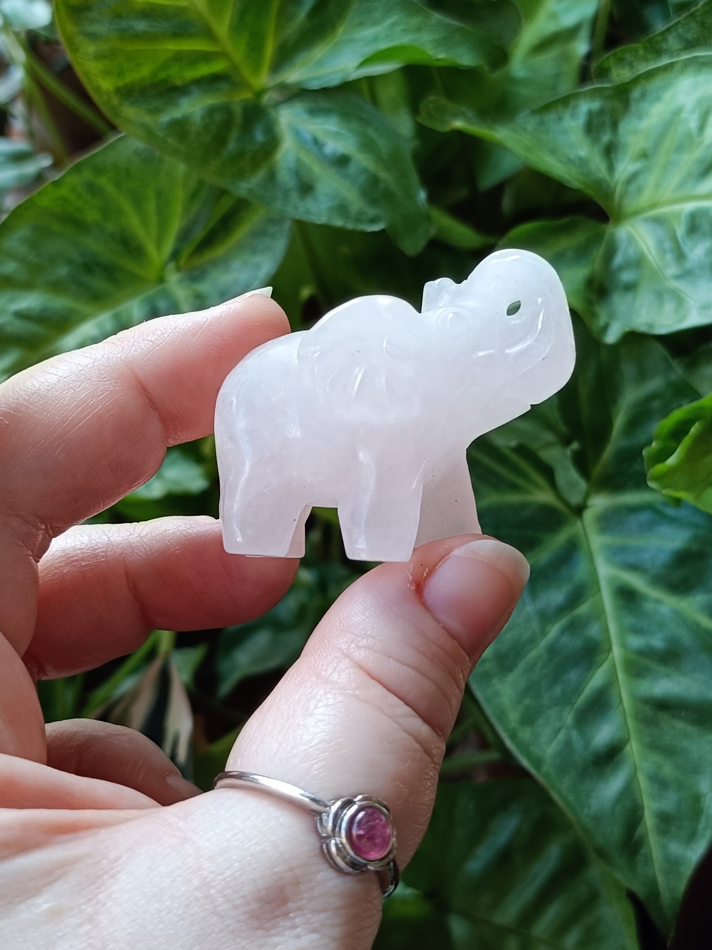 Mixed Stone Standing Elephant Carving - 45-50g