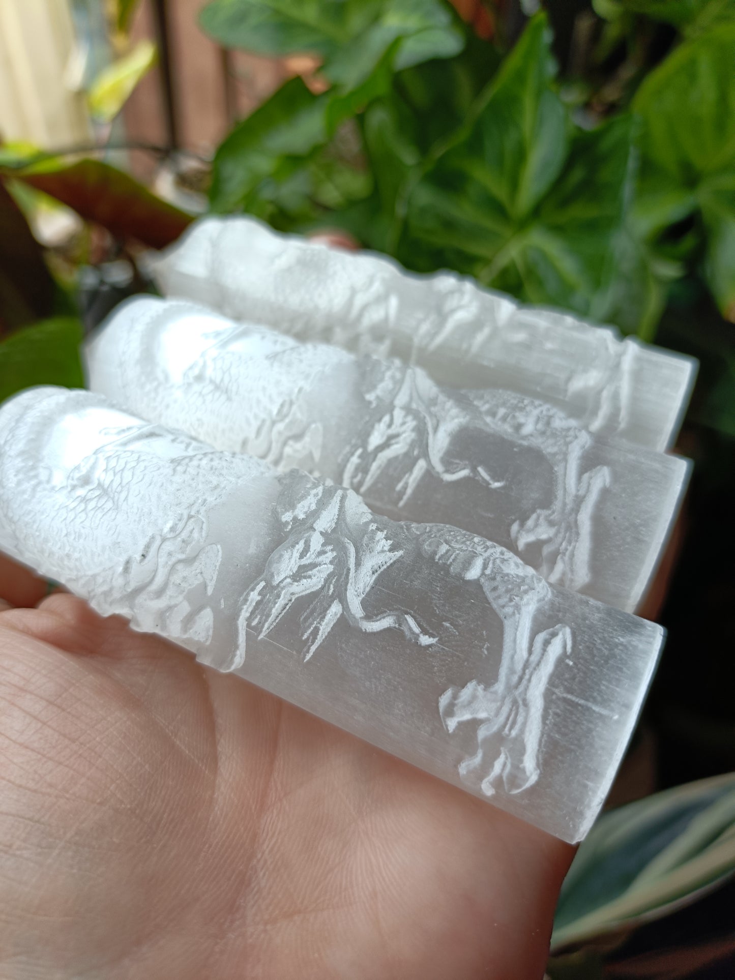 Satin Spar Dragon Tower Carving - 110-120g