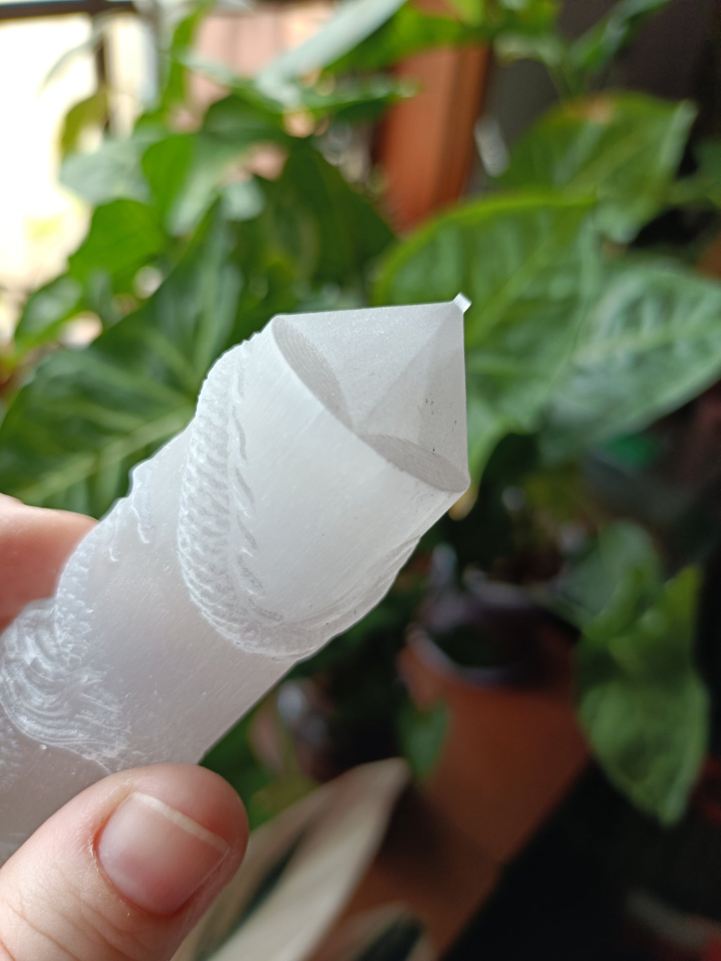 Satin Spar Dragon Tower Carving - 110-120g