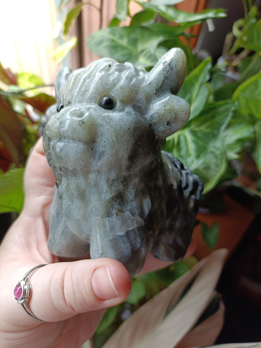 Labradorite Highland Cow Carving - 998g