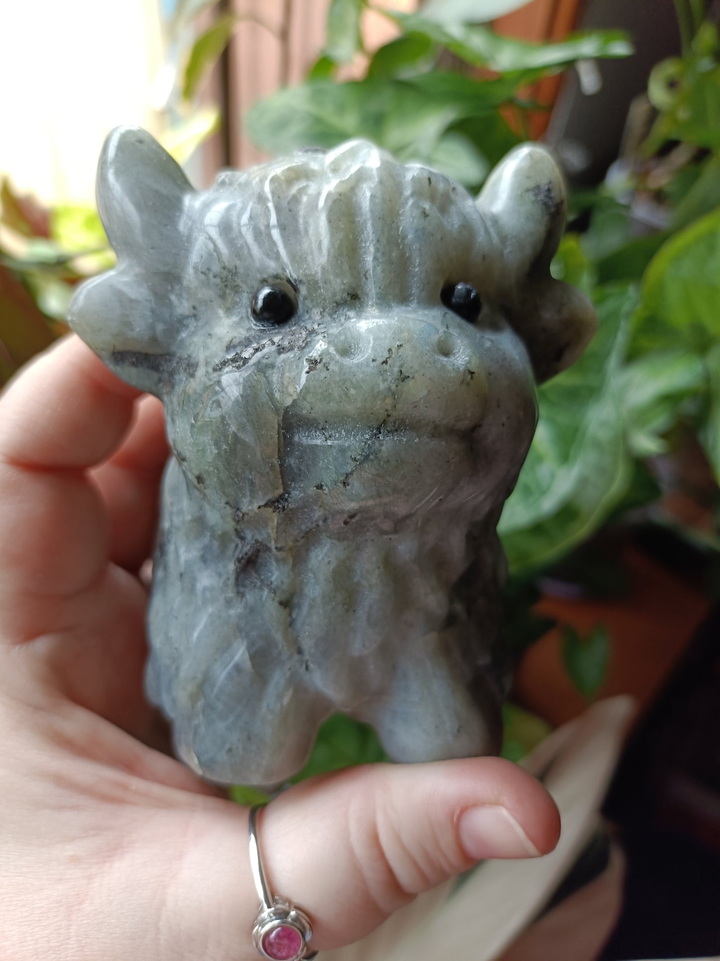 Labradorite Highland Cow Carving - 998g