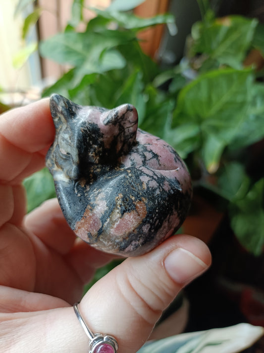 Rhodonite Sleeping Cat Carving - 152g