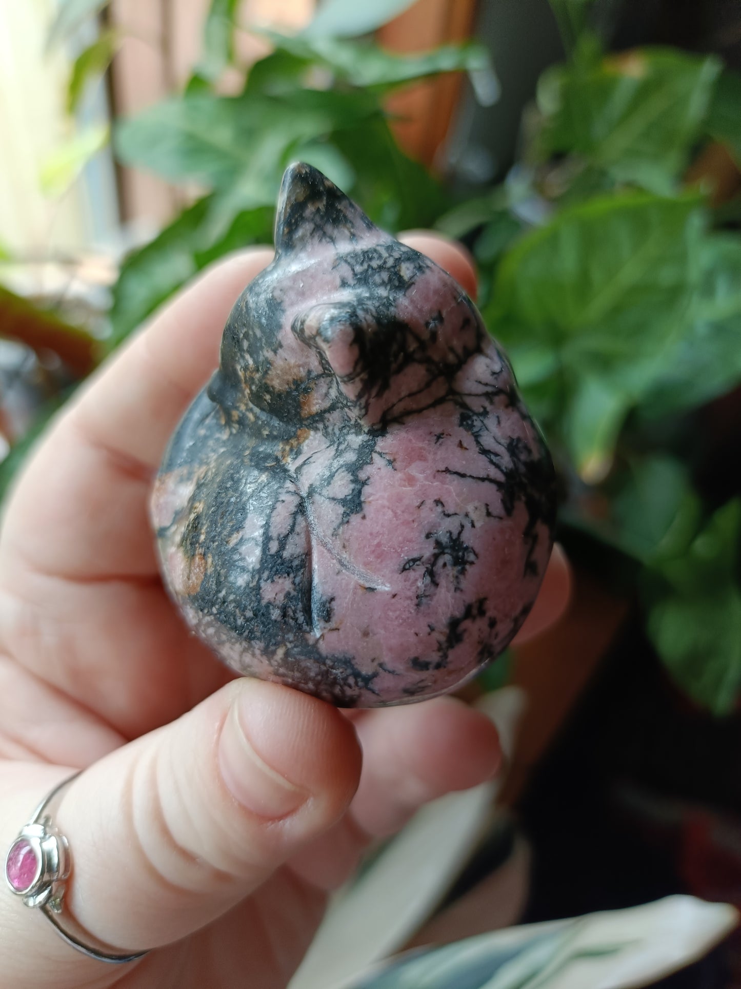 Rhodonite Sleeping Cat Carving - 152g