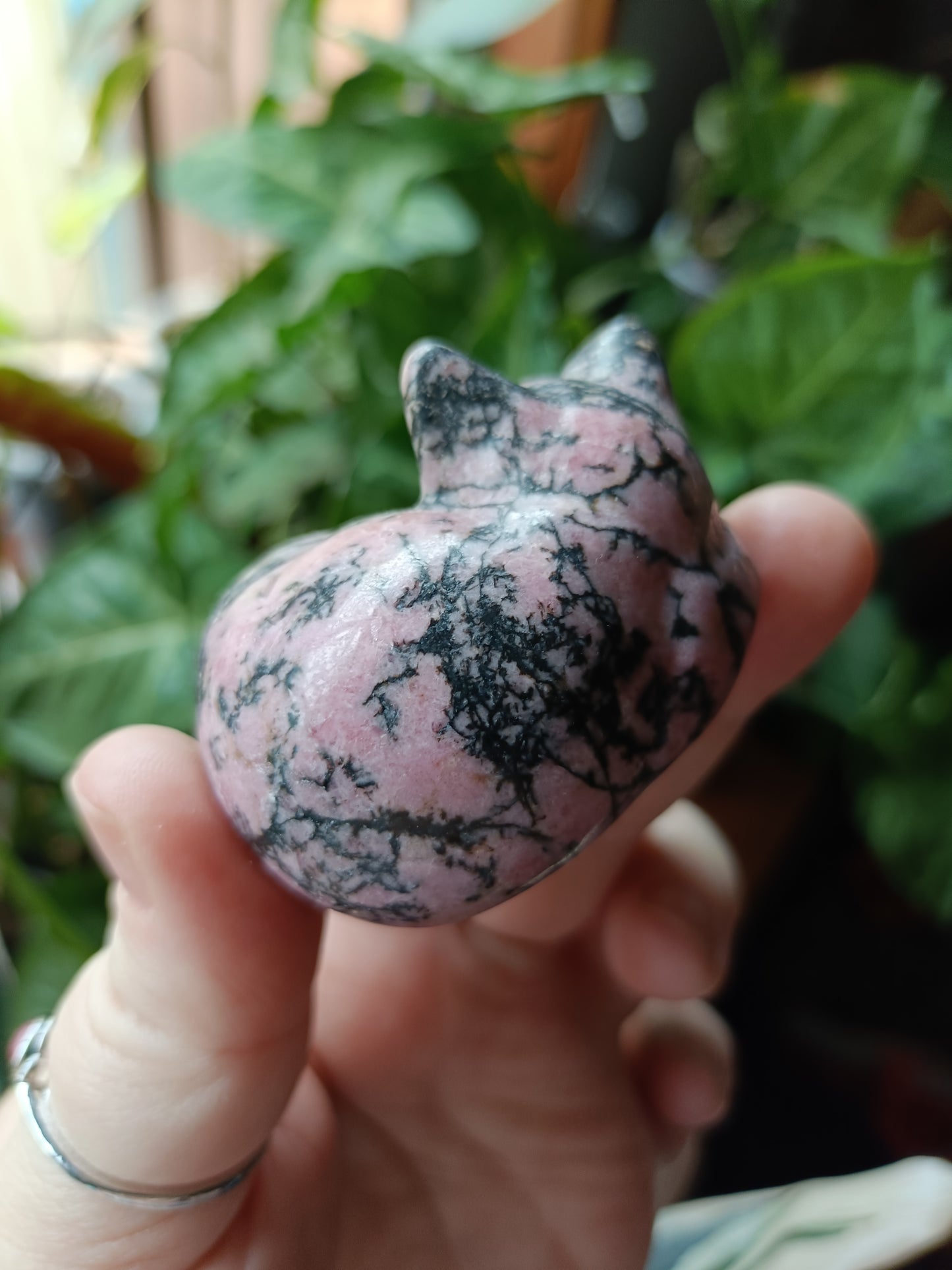 Rhodonite Sleeping Cat Carving - 152g