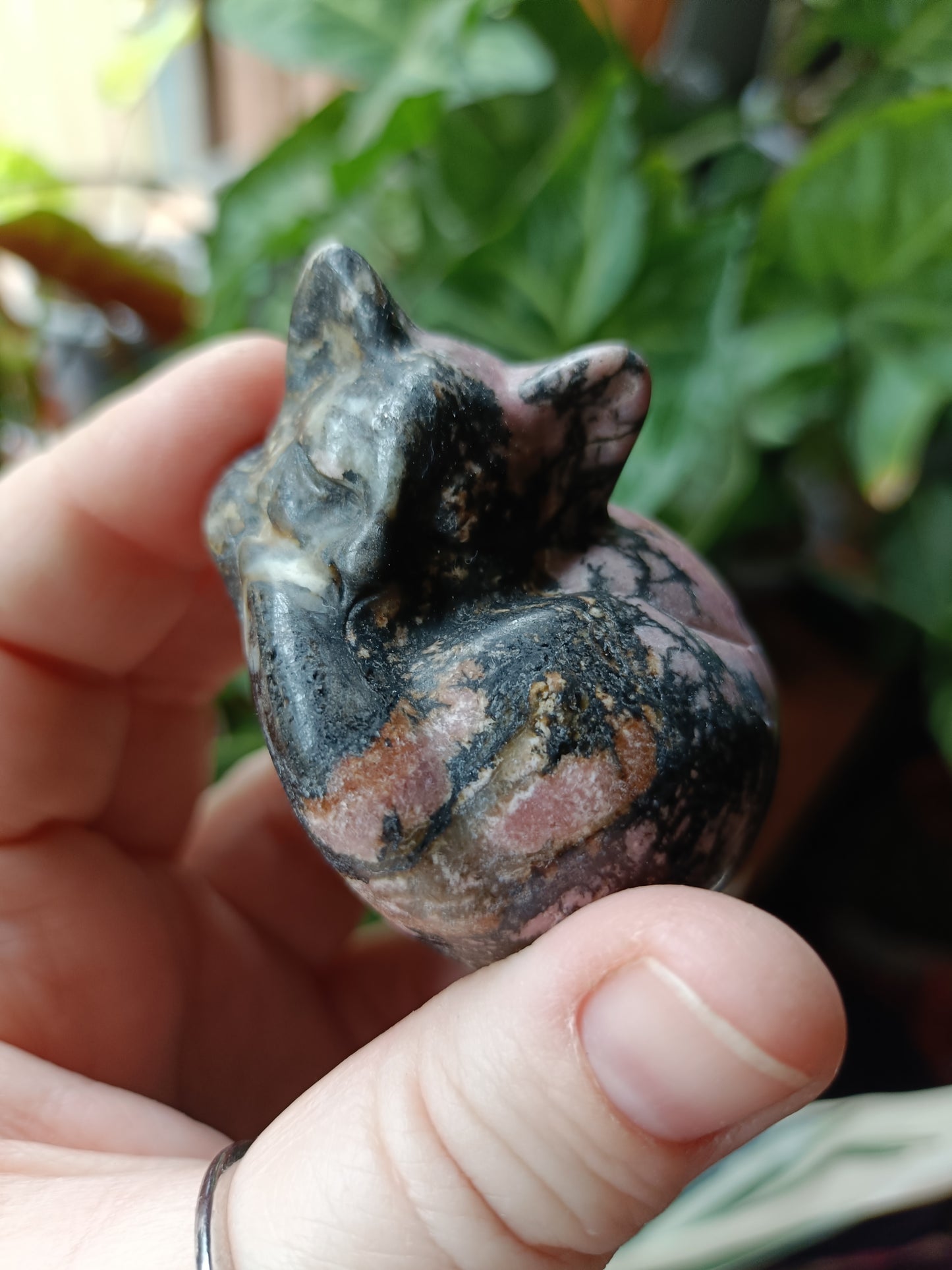 Rhodonite Sleeping Cat Carving - 152g