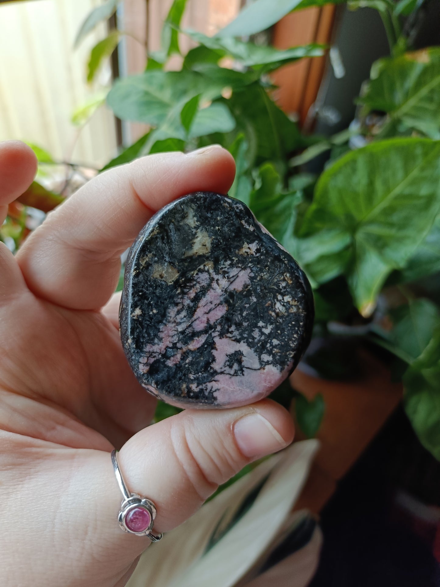 Rhodonite Sleeping Cat Carving - 170g