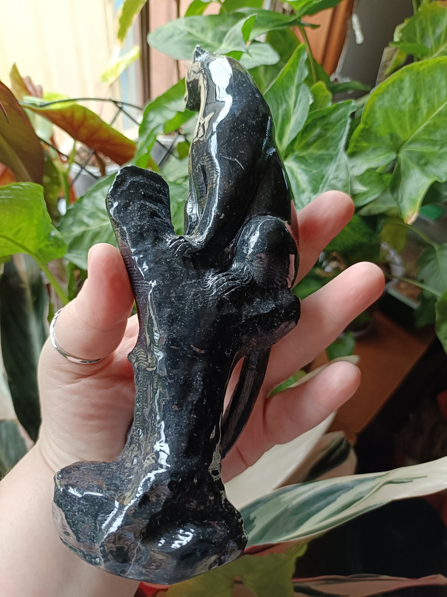 Black Marble Leopard on Tree Carving - 760g