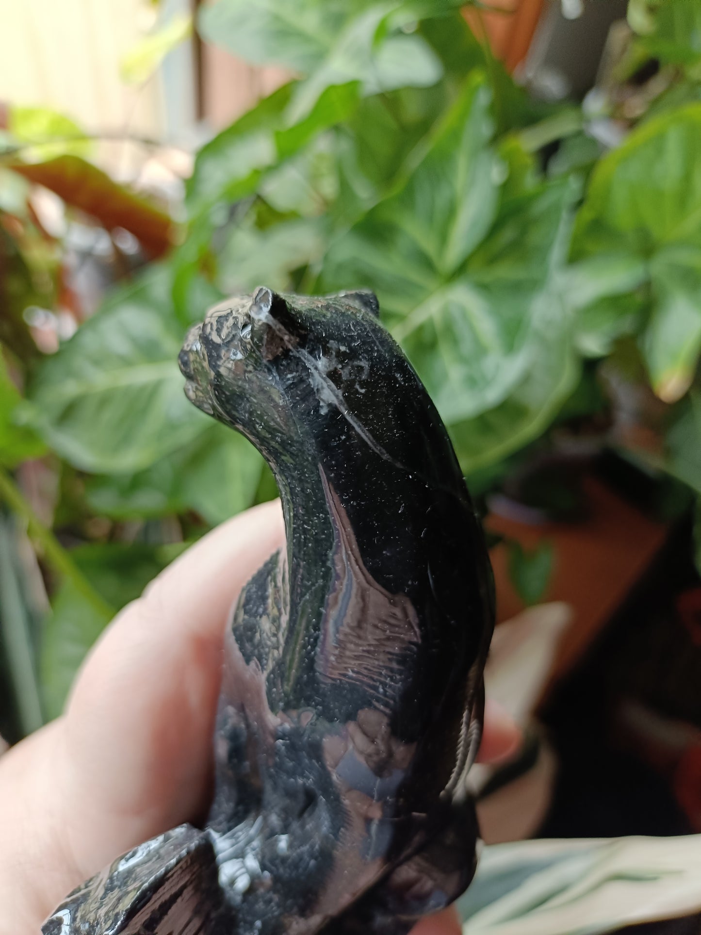 Black Marble Leopard on Tree Carving - 760g