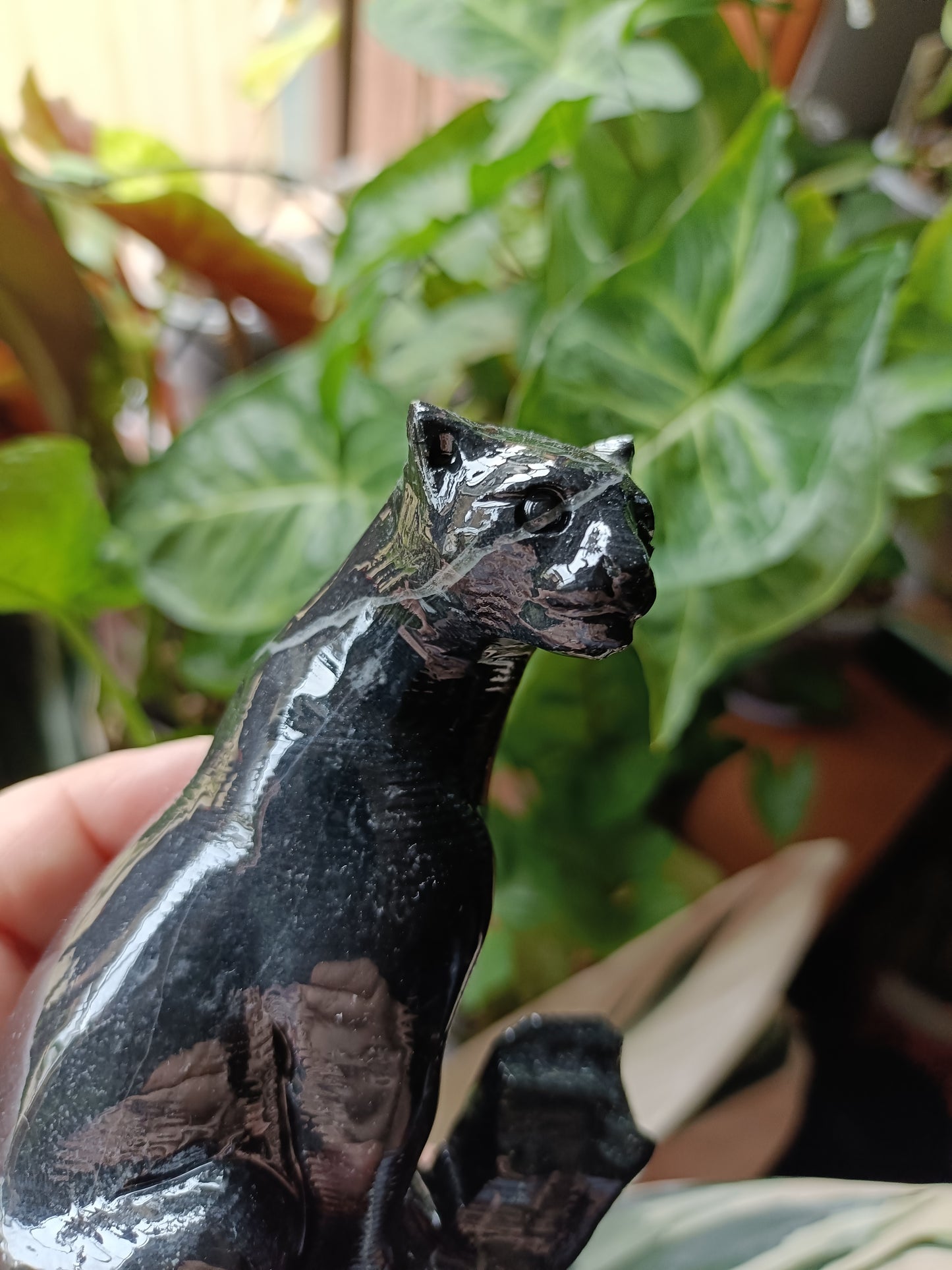 Black Marble Leopard on Tree Carving - 760g