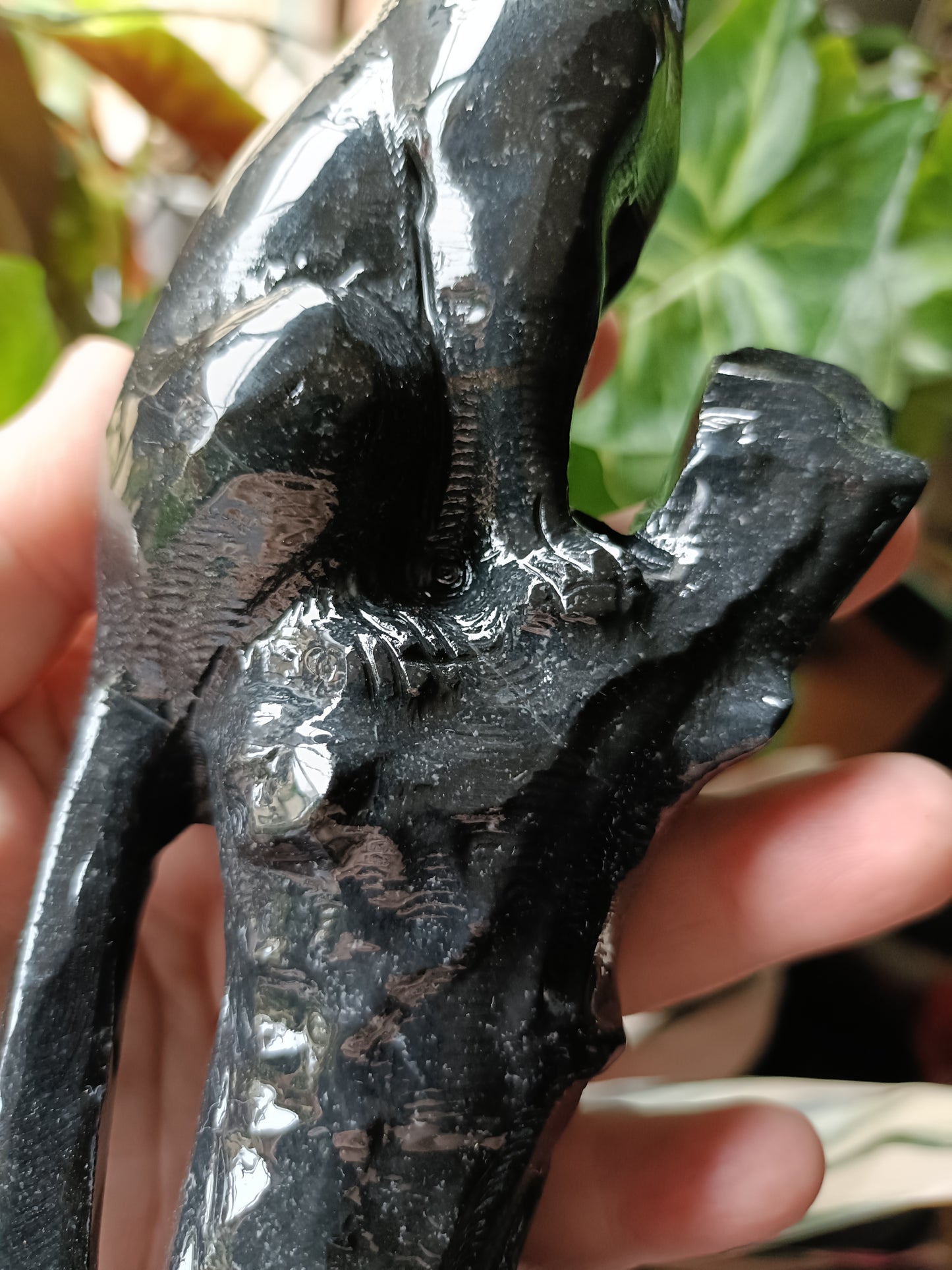 Black Marble Leopard on Tree Carving - 760g
