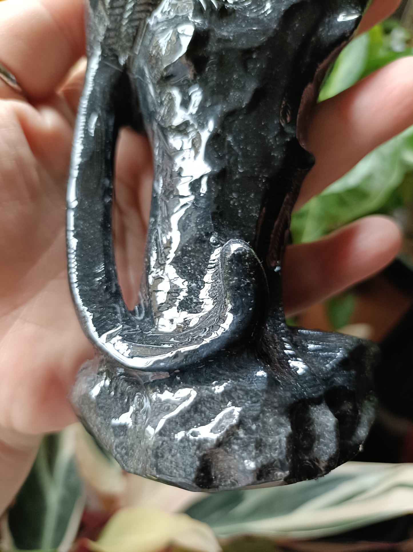 Black Marble Leopard on Tree Carving - 760g