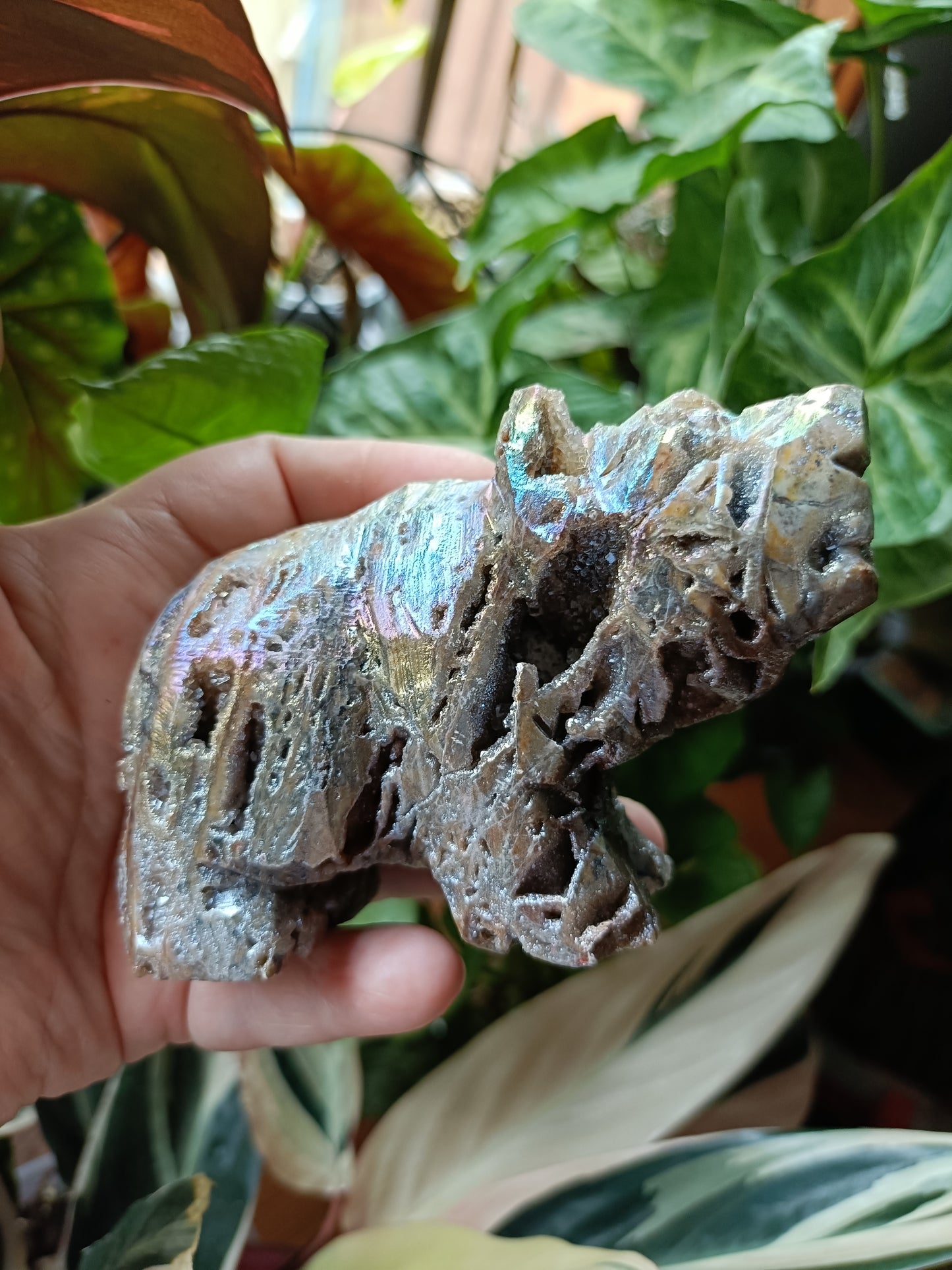 Aura Coated Brecciated Quartz Chalcedony Bear - 402g