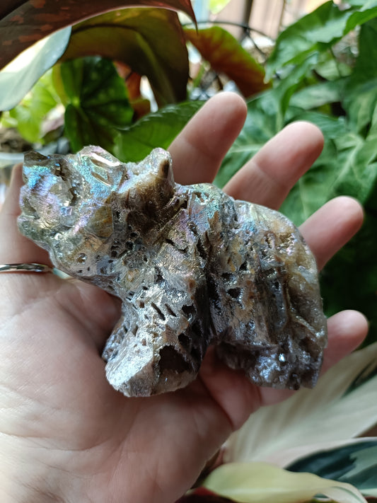 Aura Coated Brecciated Quartz Chalcedony Bear - 402g