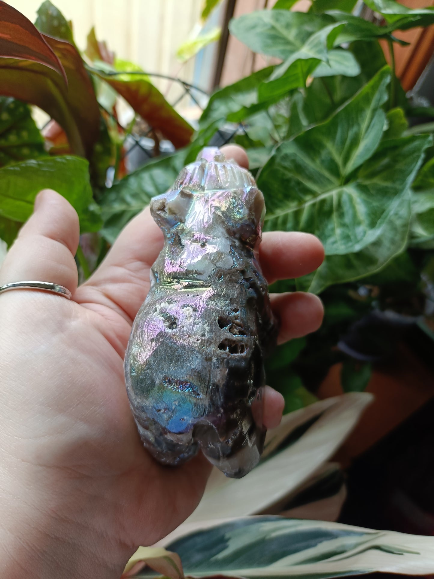 Aura Coated Brecciated Quartz Chalcedony Bear - 391g