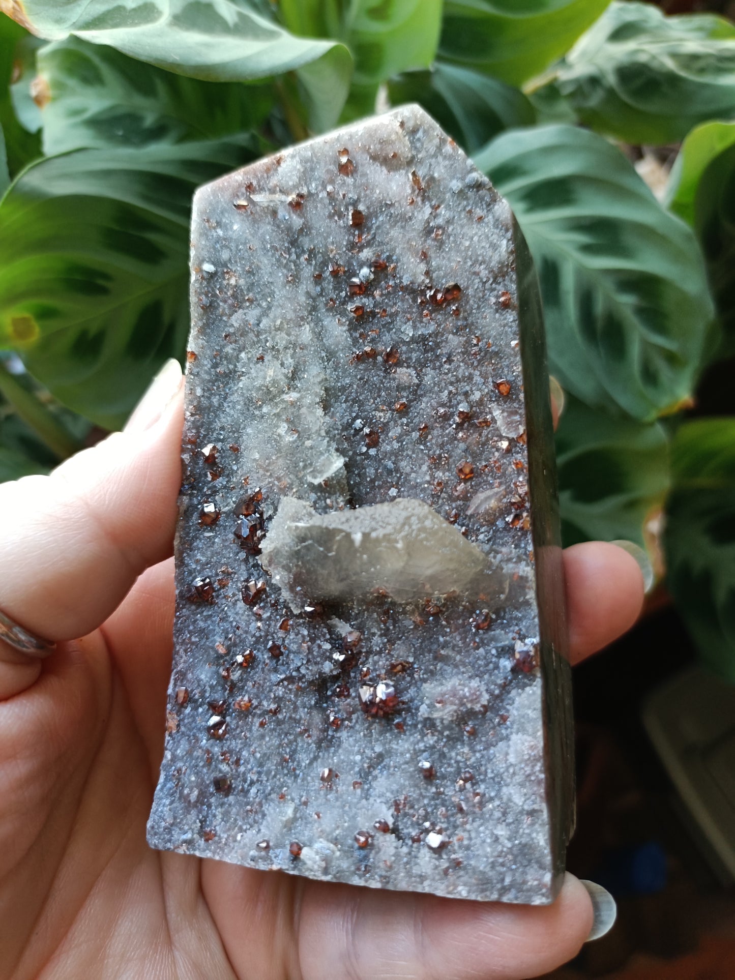 Spessartine Garnet Raw Edge Tower Carving - 523g