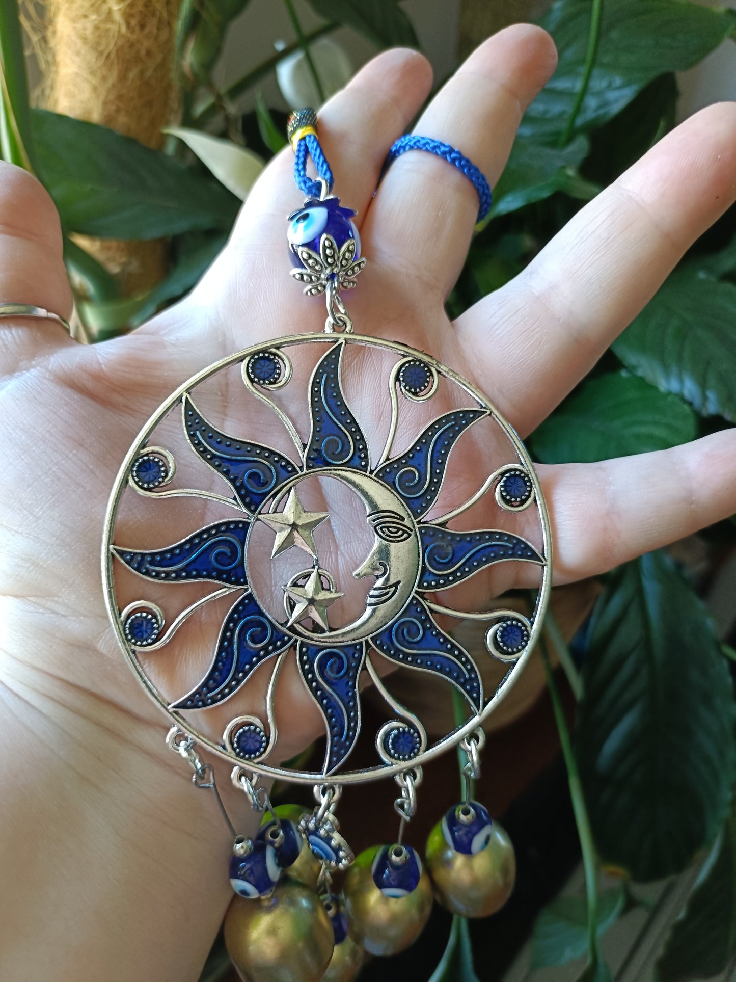 Sun and Moon Witch Bells Evil Eye Car Dangle or Sun Catcher