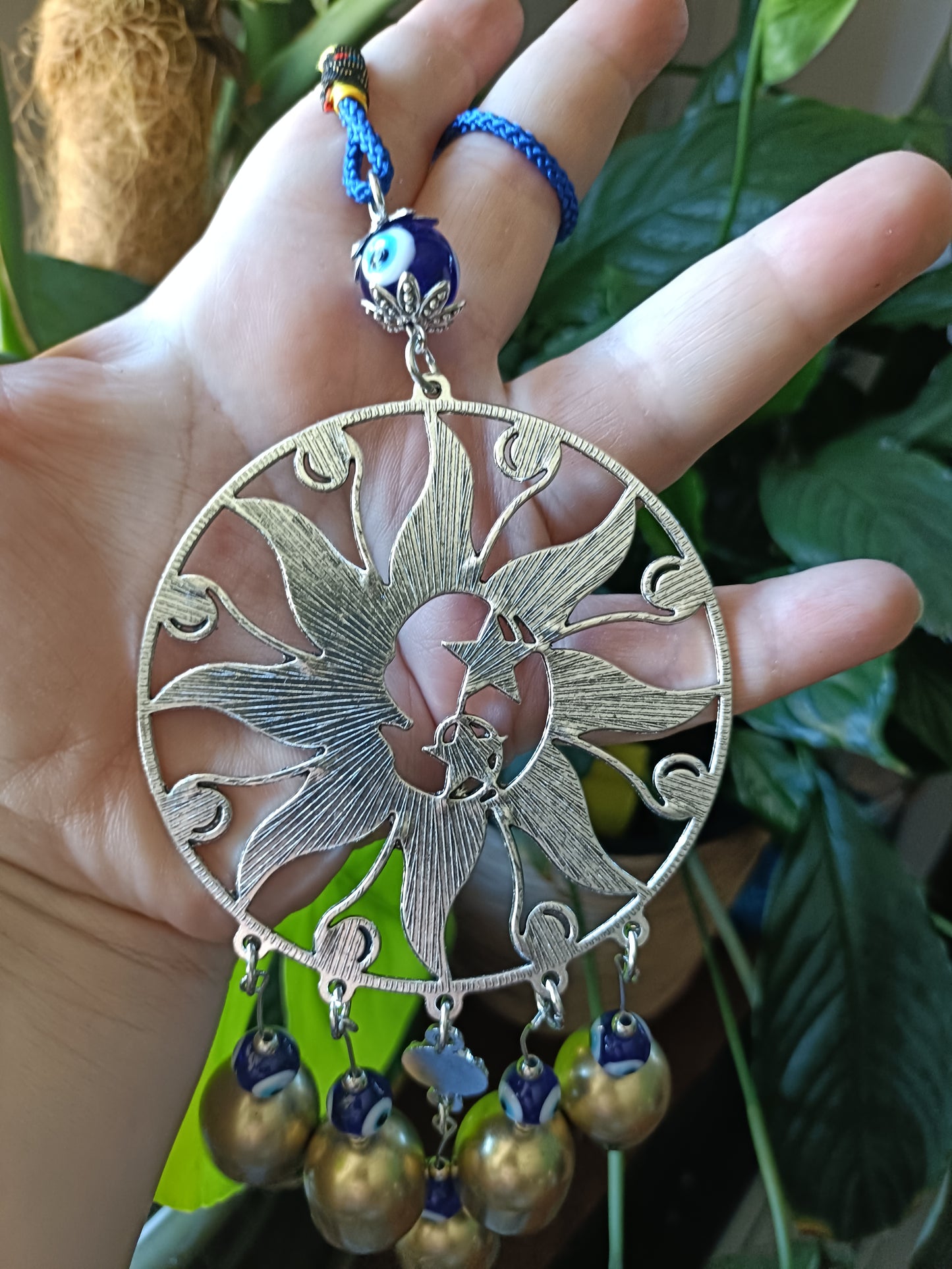 Sun and Moon Witch Bells Evil Eye Car Dangle or Sun Catcher