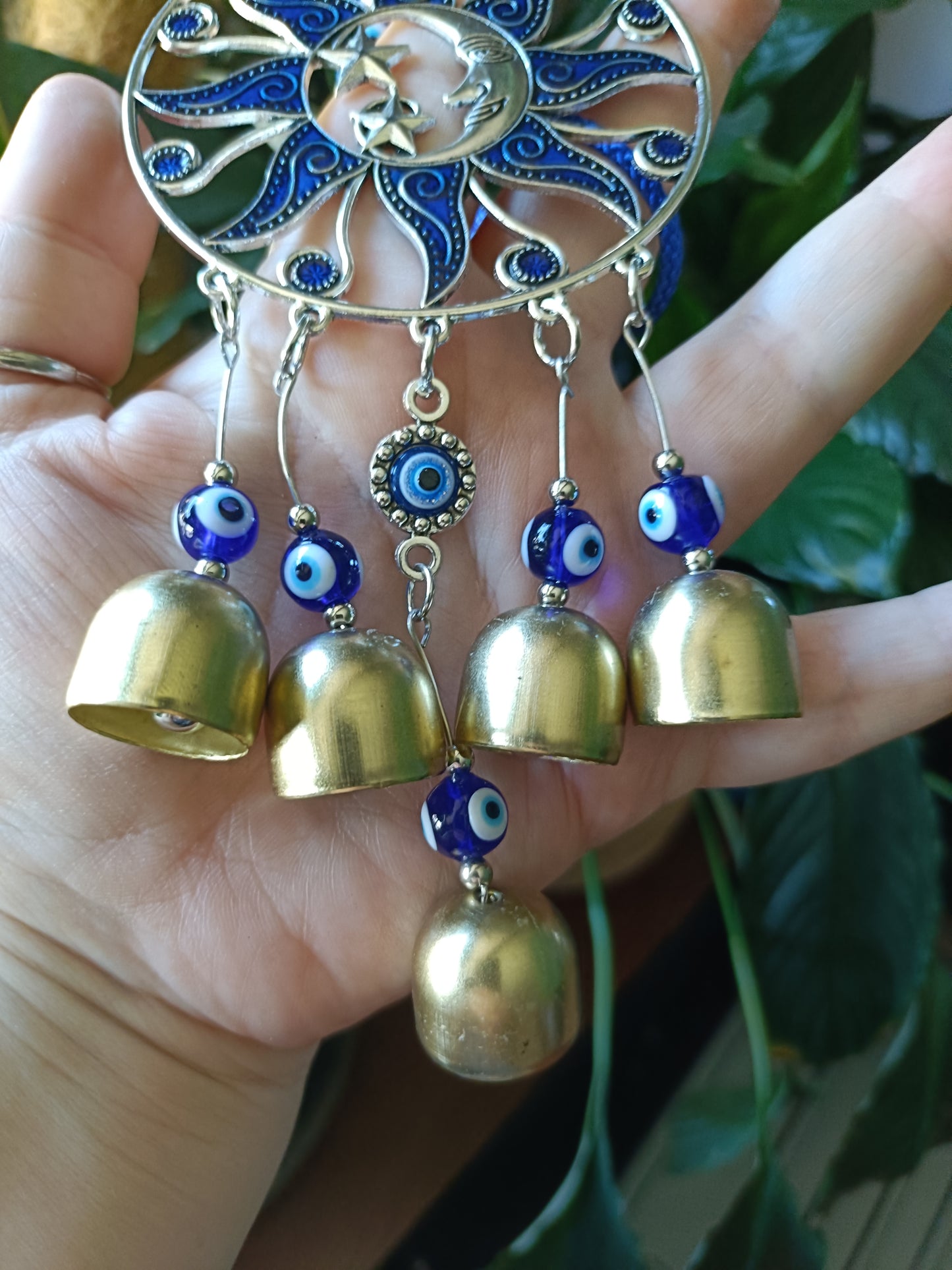 Sun and Moon Witch Bells Evil Eye Car Dangle or Sun Catcher
