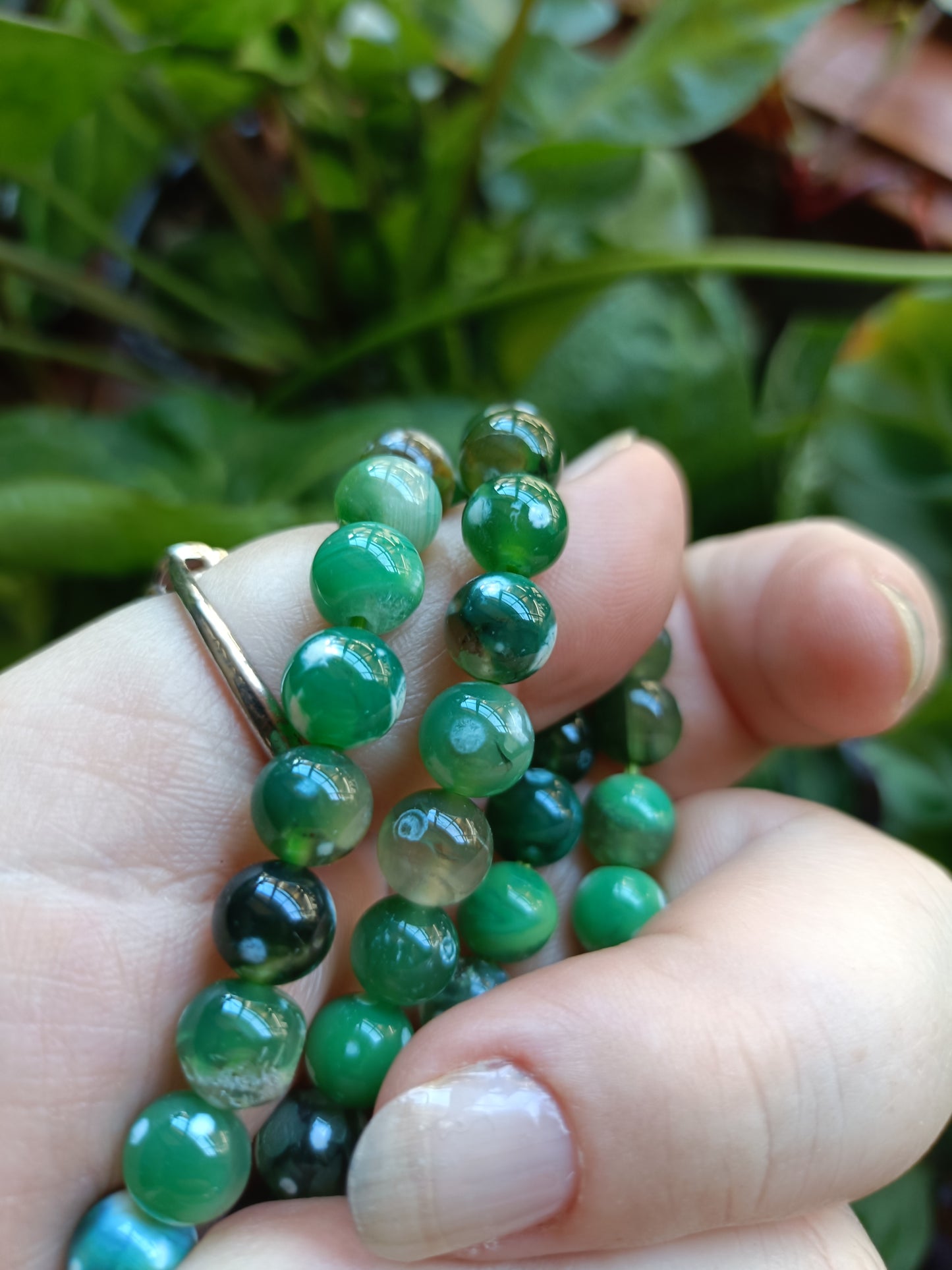 Green Orca Agate Beaded Stretch Bracelet - 8mm