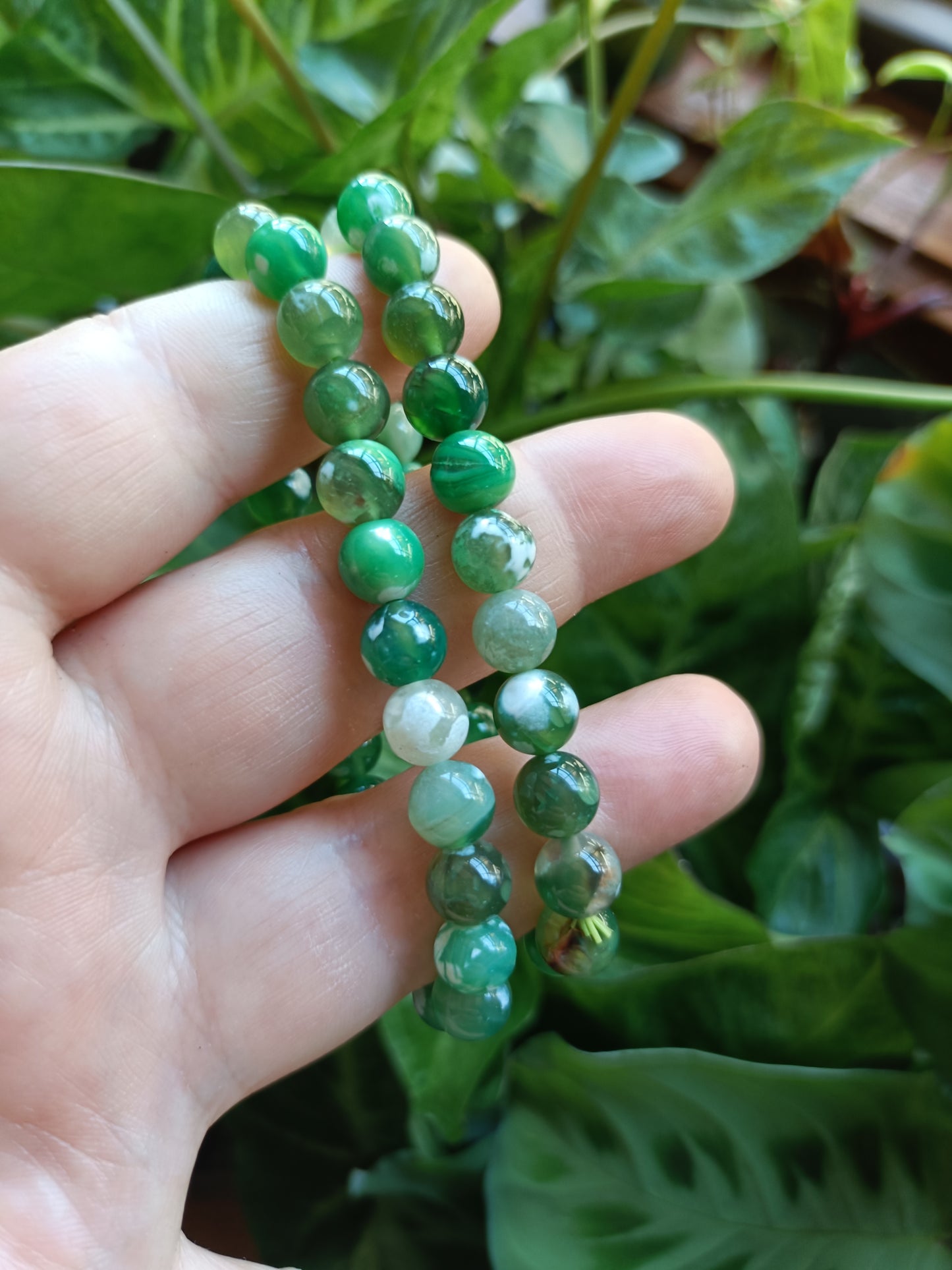 Green Orca Agate Beaded Stretch Bracelet - 8mm