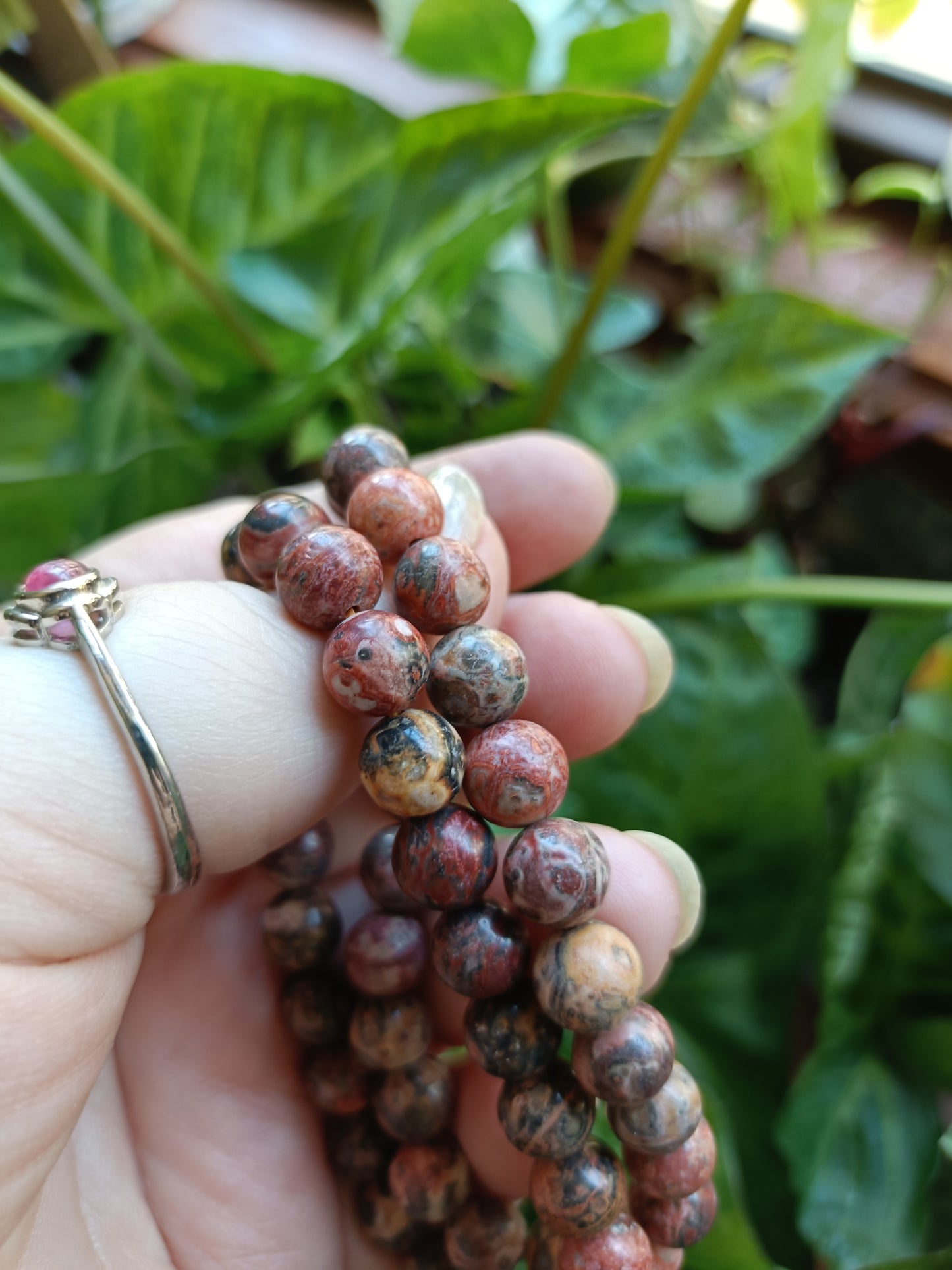 'Leopard Skin' Rhyolite Round Beaded Stretch Bracelet - 8mm