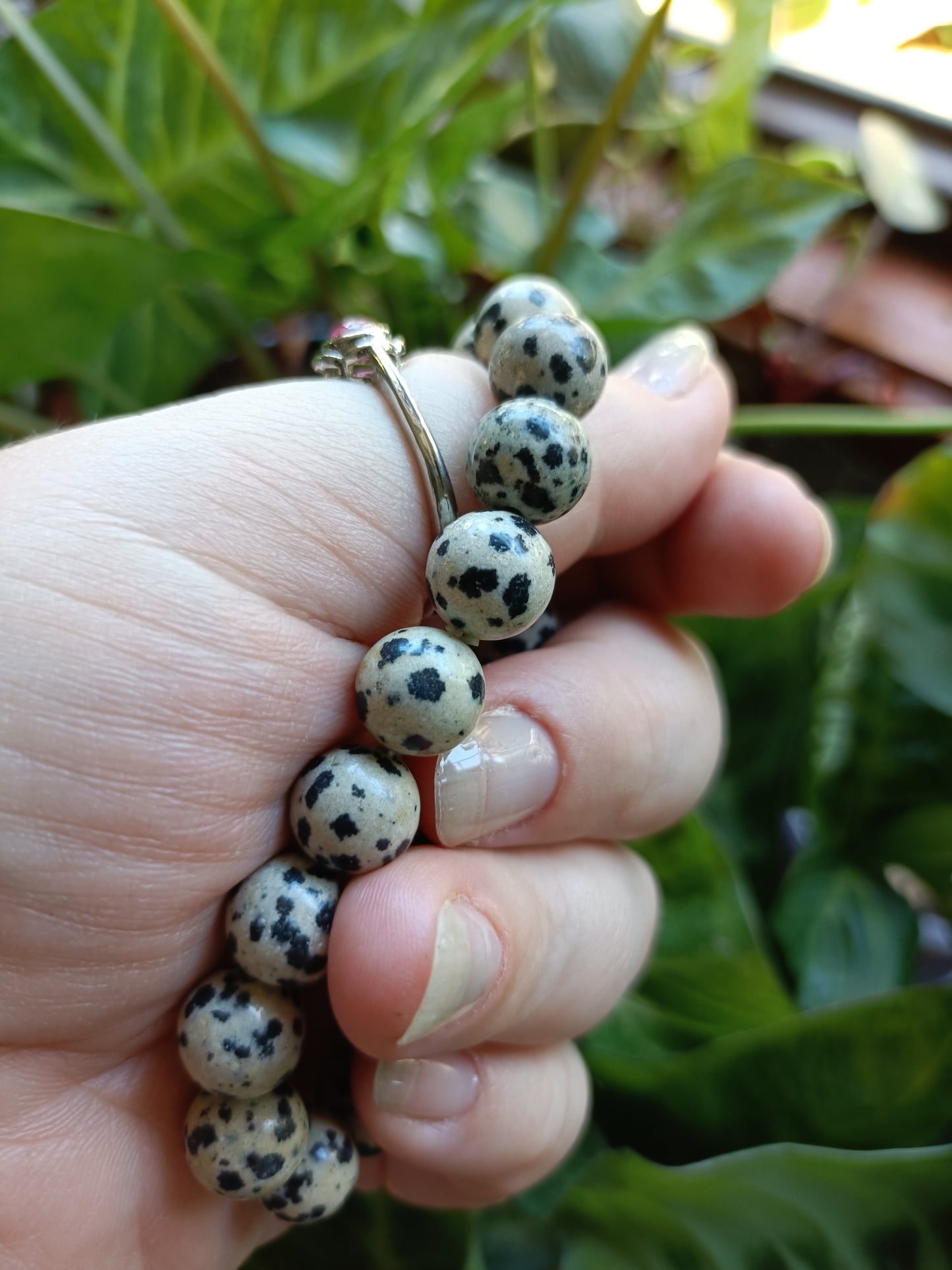Dalmatian Stone Round Beaded Stretch Bracelet - 10mm