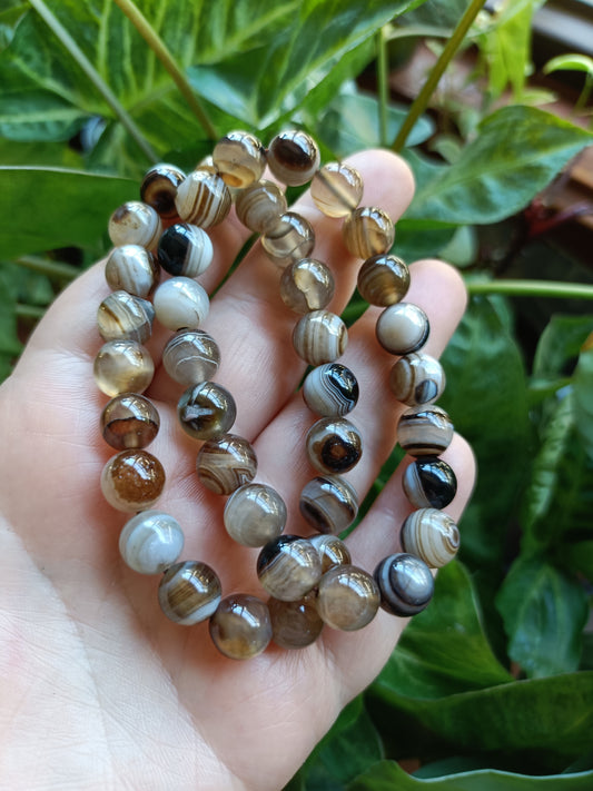 Botswana Agate Beaded Stretch Bracelet - 10mm