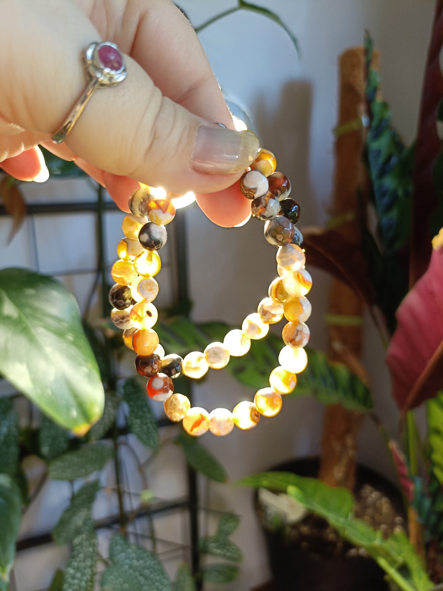 Yellow Orca Agate Beaded Stretch Bracelet - 8mm
