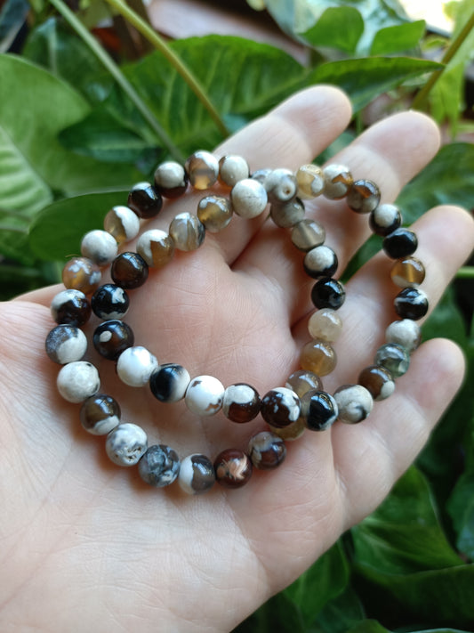 Brown Orca Agate Beaded Stretch Bracelet - 8mm