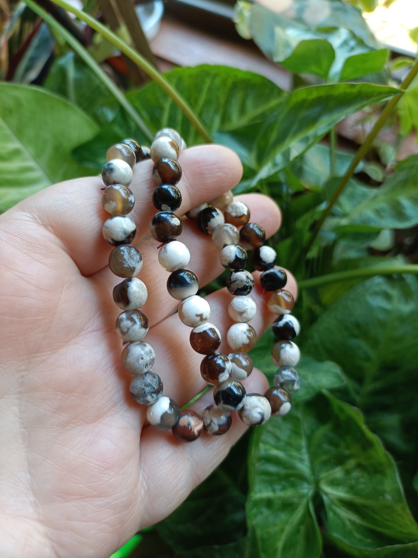 Brown Orca Agate Beaded Stretch Bracelet - 8mm