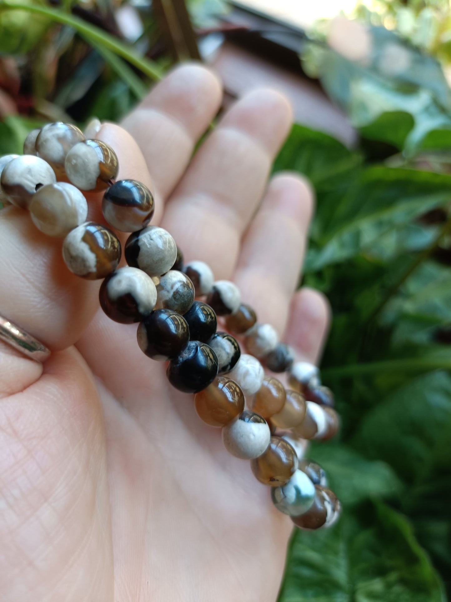 Brown Orca Agate Beaded Stretch Bracelet - 8mm