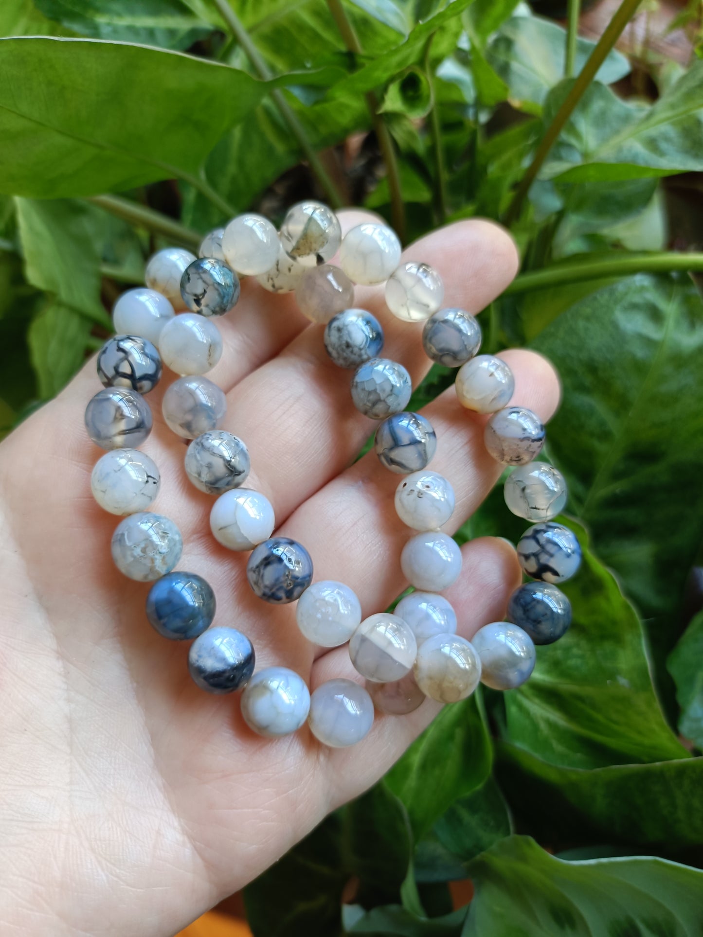 Dragon Vein Agate Beaded Stretch Bracelet - 10mm