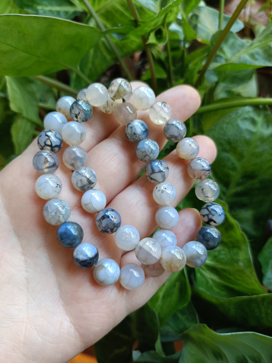 Dragon Vein Agate Beaded Stretch Bracelet - 10mm