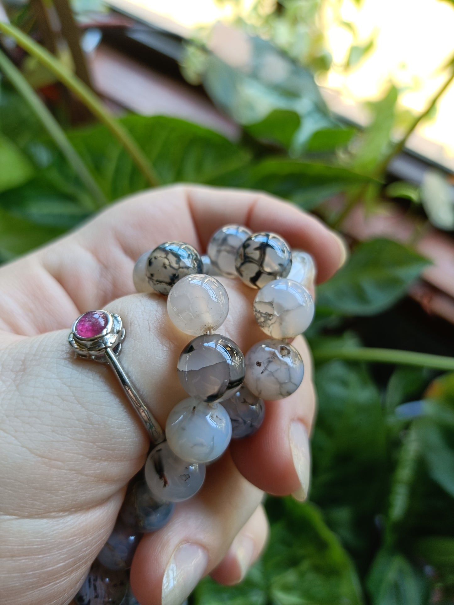 Dragon Vein Agate Beaded Stretch Bracelet - 10mm