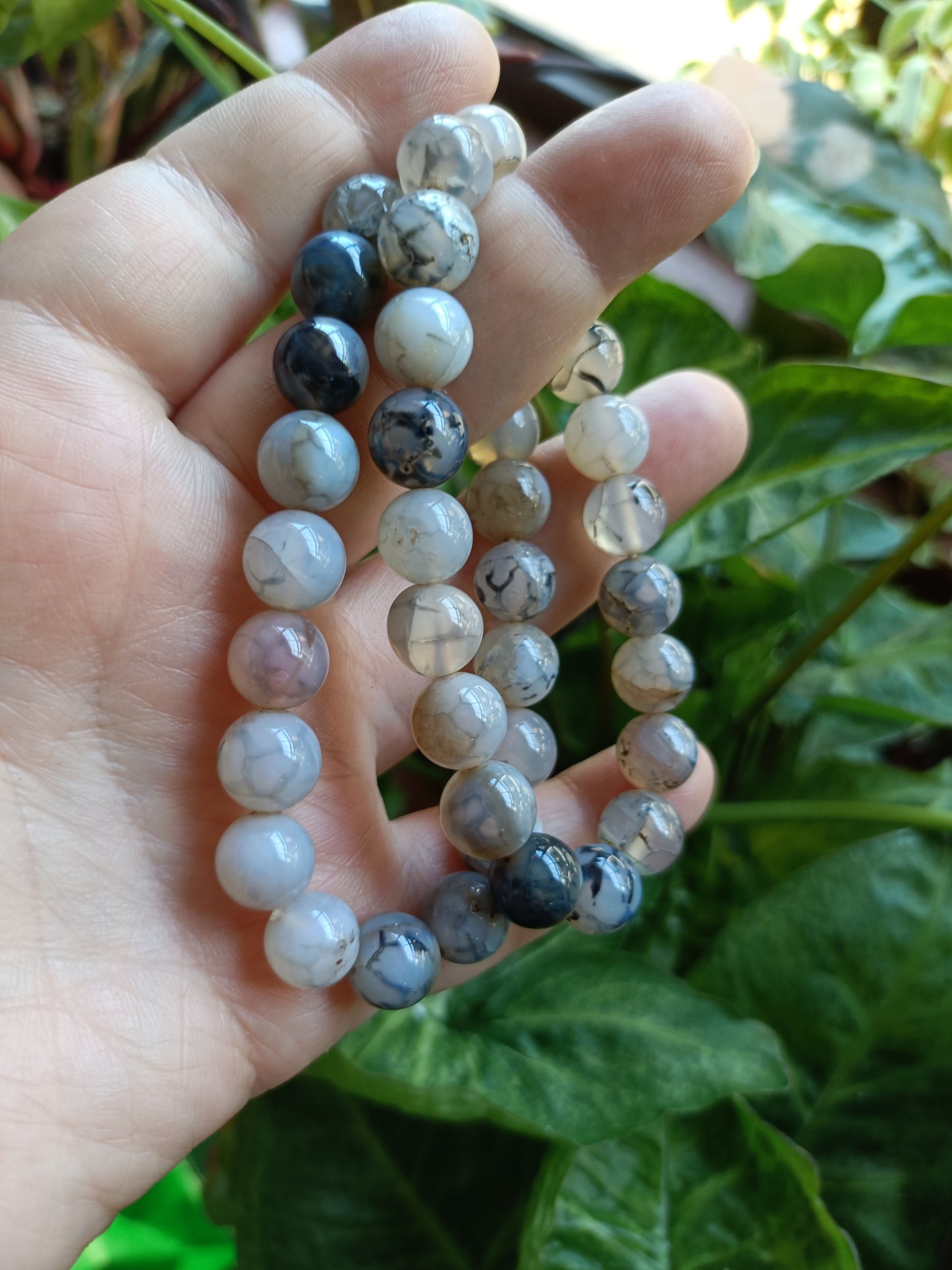 Dragon Vein Agate Beaded Stretch Bracelet - 10mm