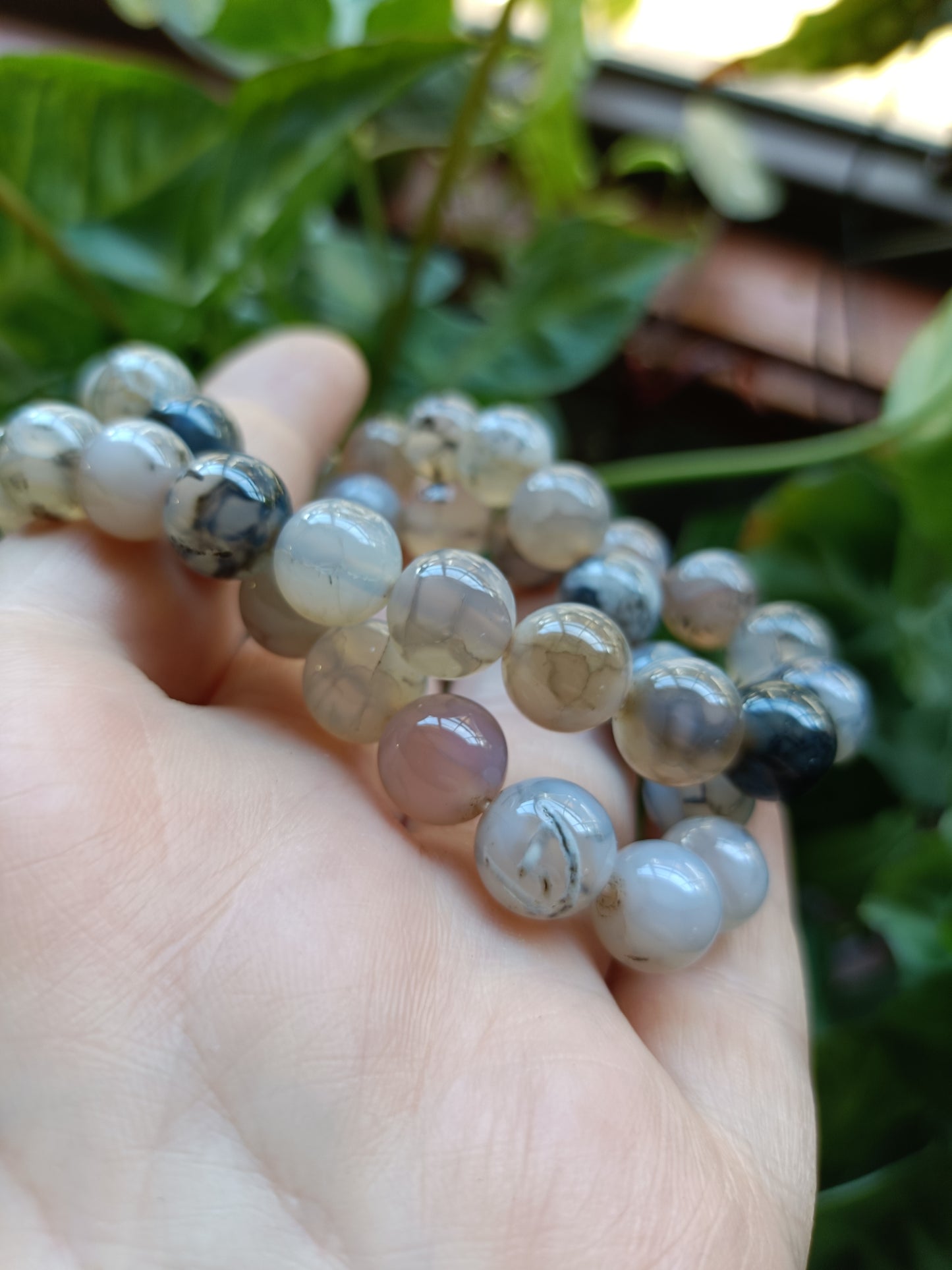 Dragon Vein Agate Beaded Stretch Bracelet - 10mm