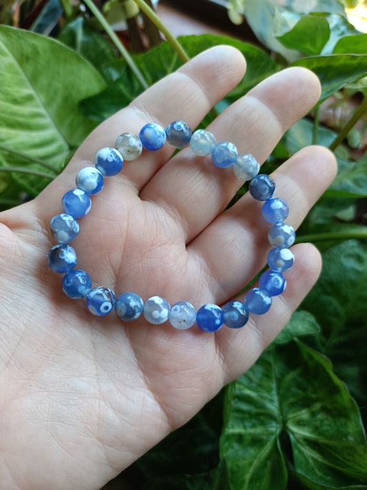 Blue Orca Agate Beaded Stretch Bracelet - 8mm