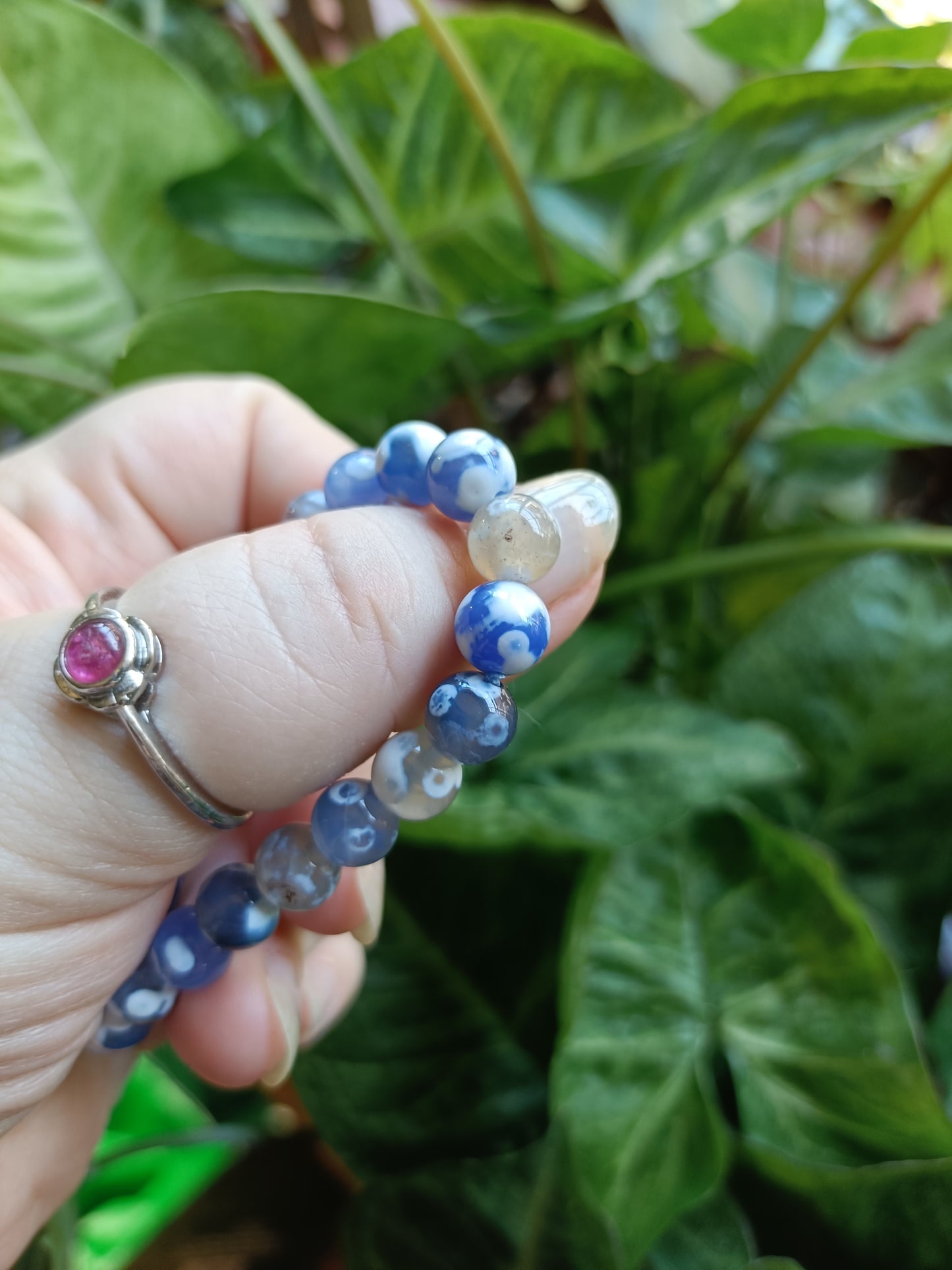 Blue Orca Agate Beaded Stretch Bracelet - 8mm