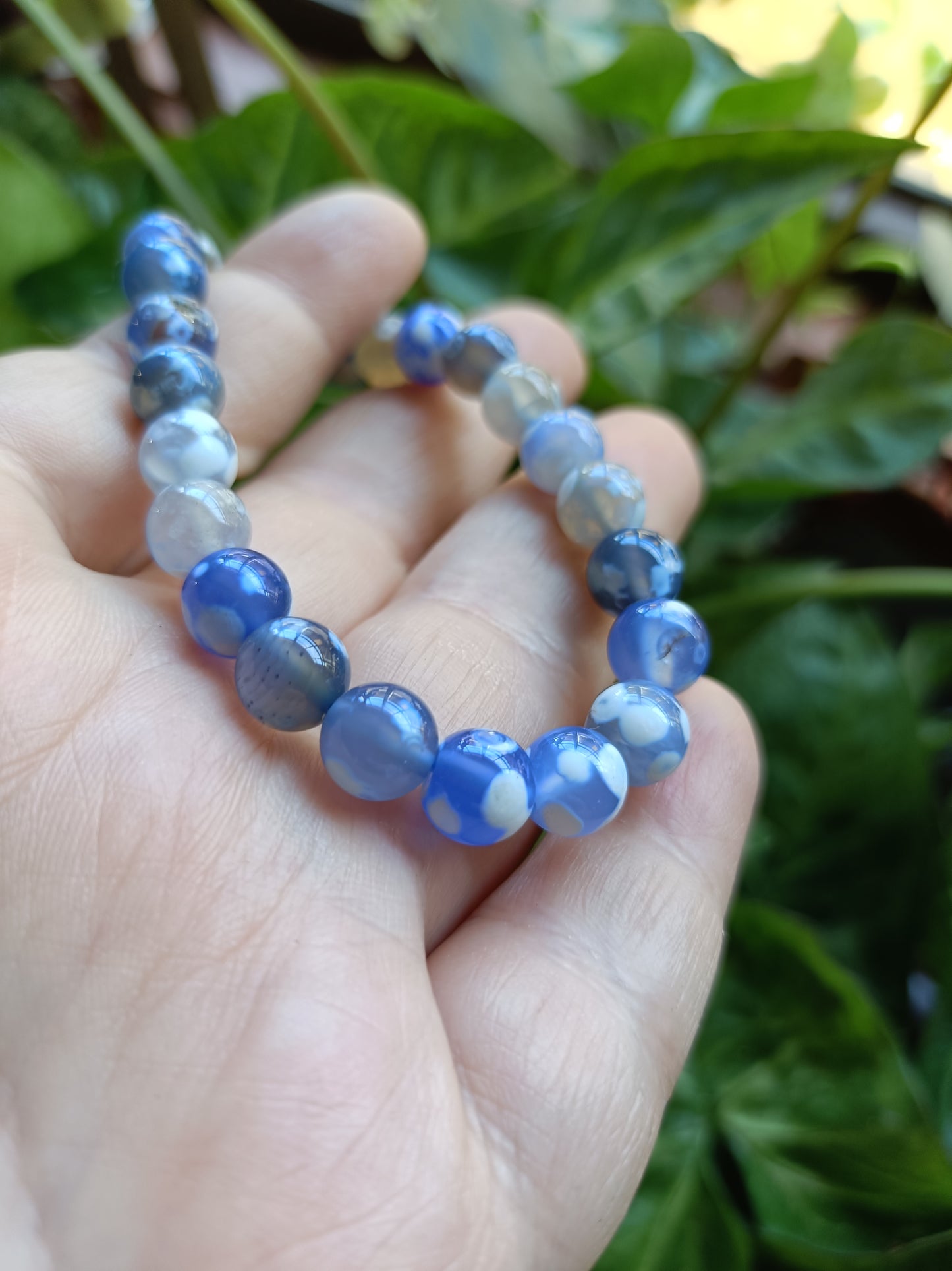 Blue Orca Agate Beaded Stretch Bracelet - 8mm