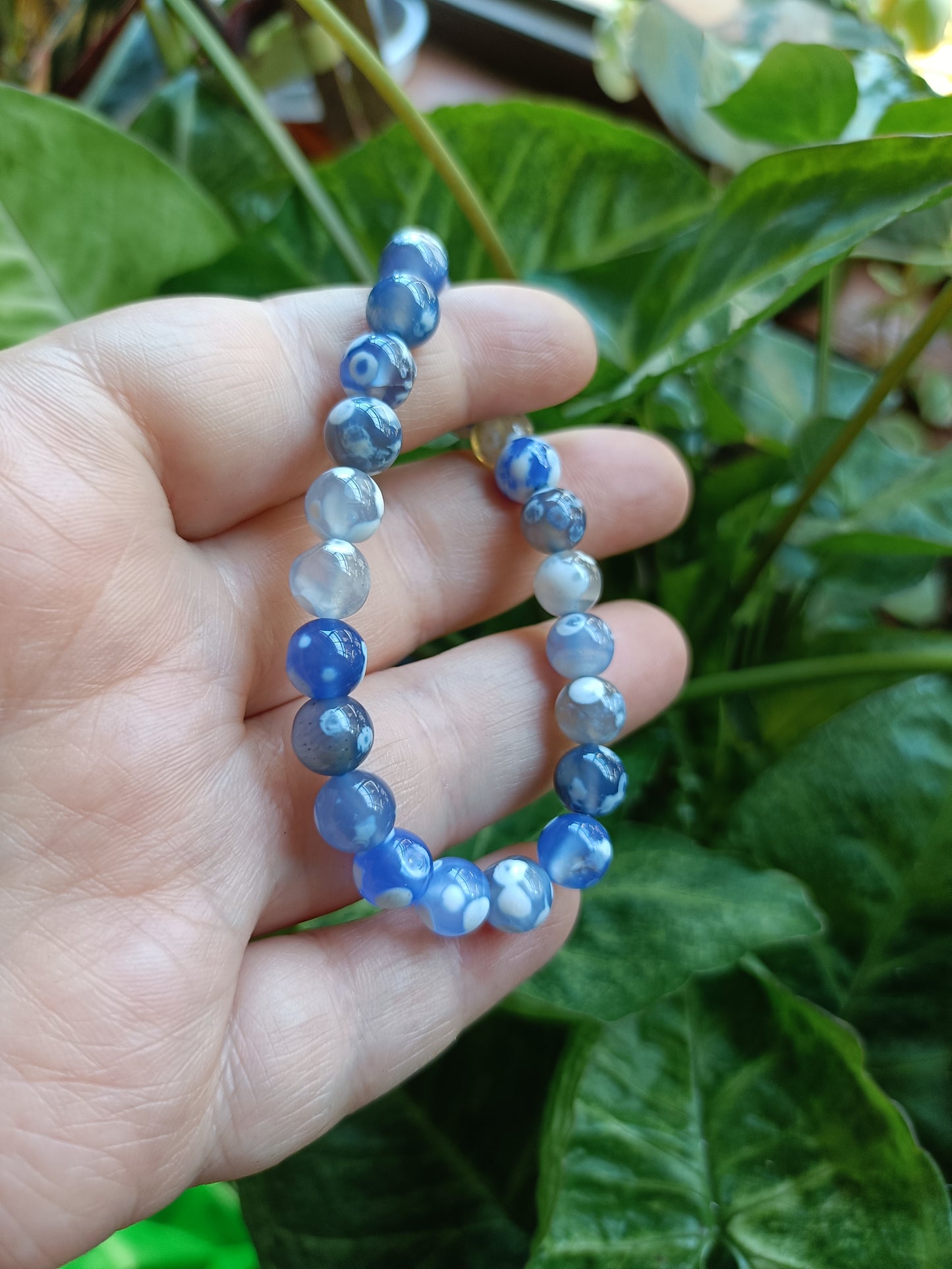 Blue Orca Agate Beaded Stretch Bracelet - 8mm