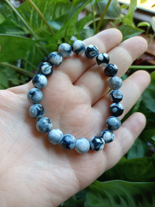 Black Orca Agate Beaded Stretch Bracelet - 10mm