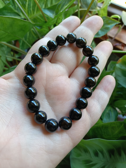 Black Agate Round Beaded Stretch Bracelet - 10mm