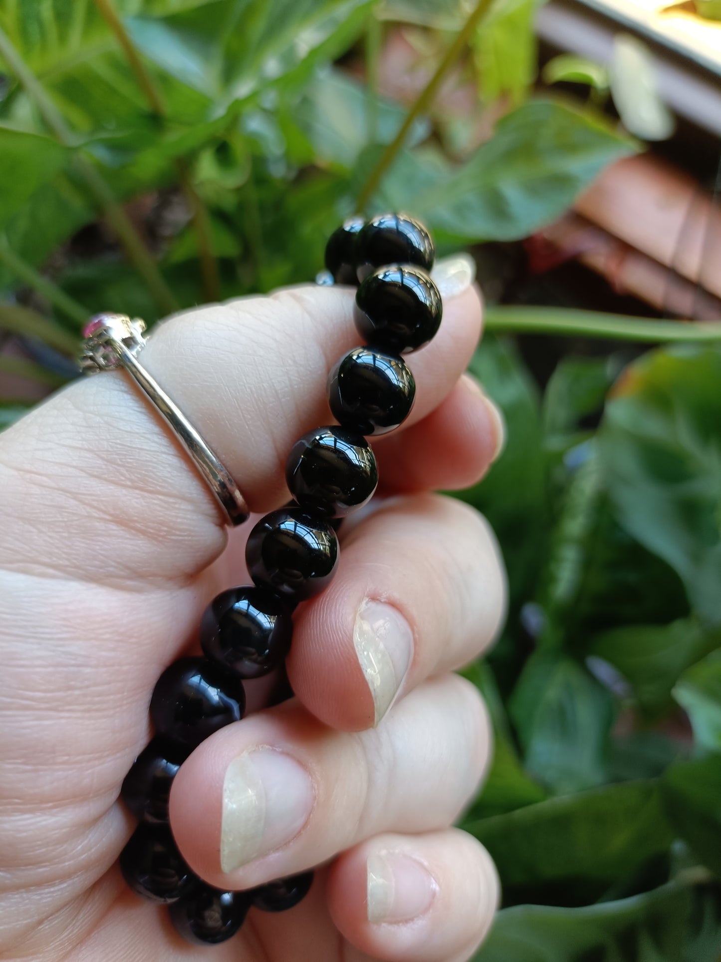 Black Agate Round Beaded Stretch Bracelet - 10mm