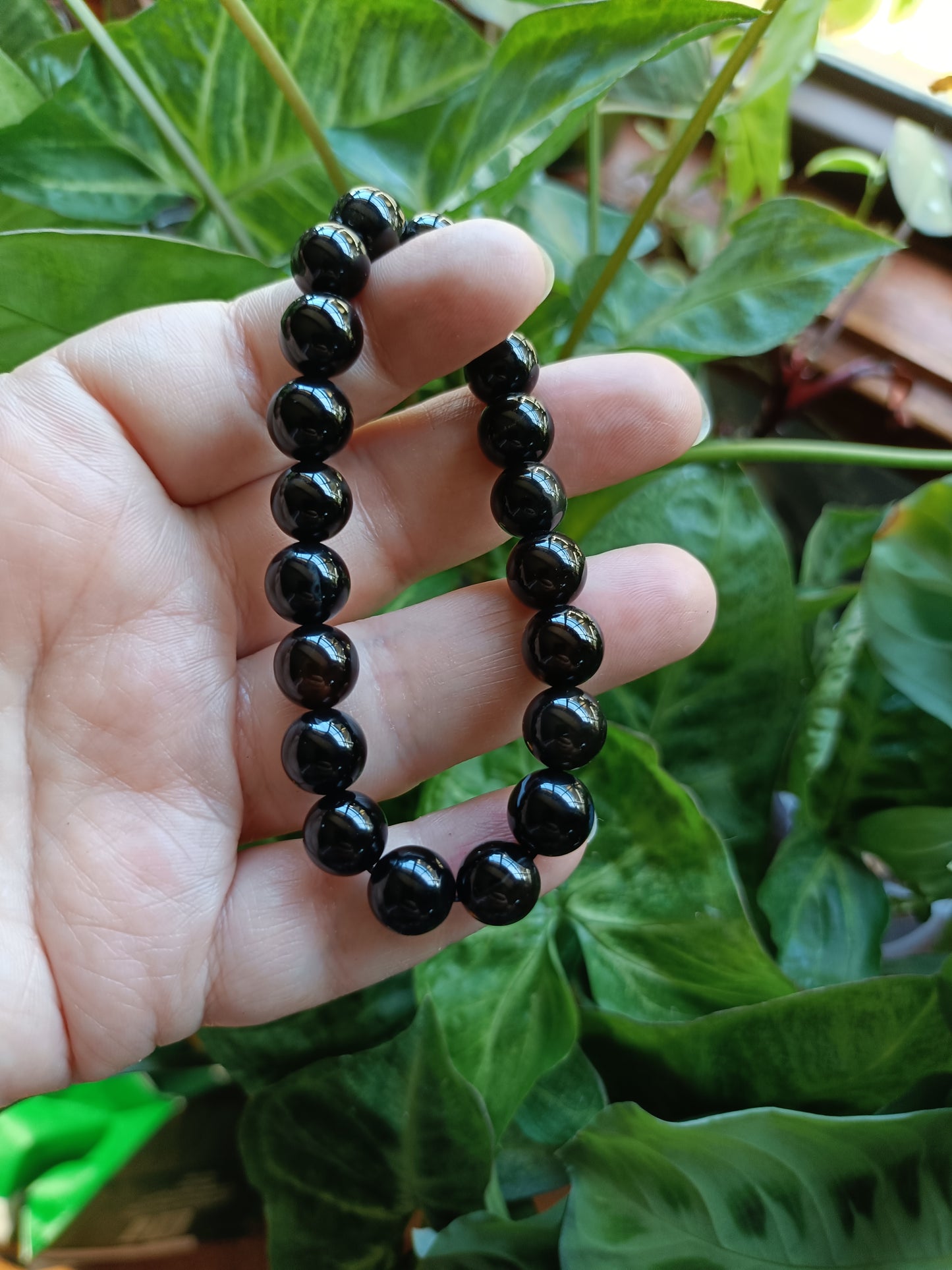 Black Agate Round Beaded Stretch Bracelet - 10mm