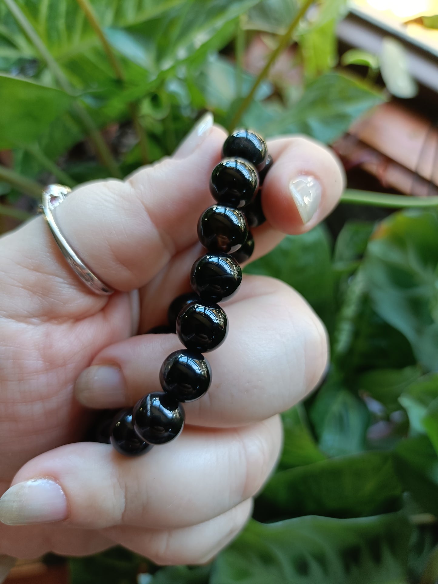 Black Agate Round Beaded Stretch Bracelet - 10mm