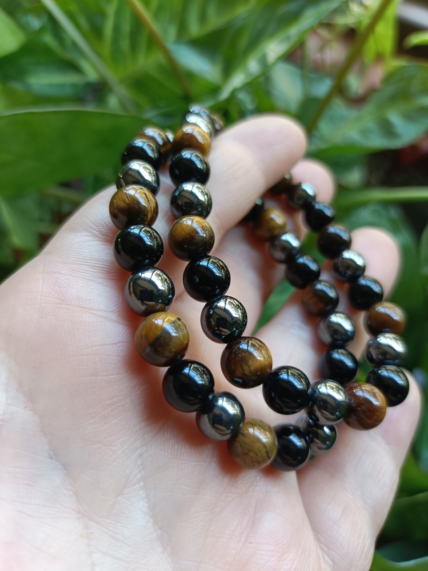 Triple Protection Bracelet - Tigers Eye, Black Obsidian, Hematite - 8mm