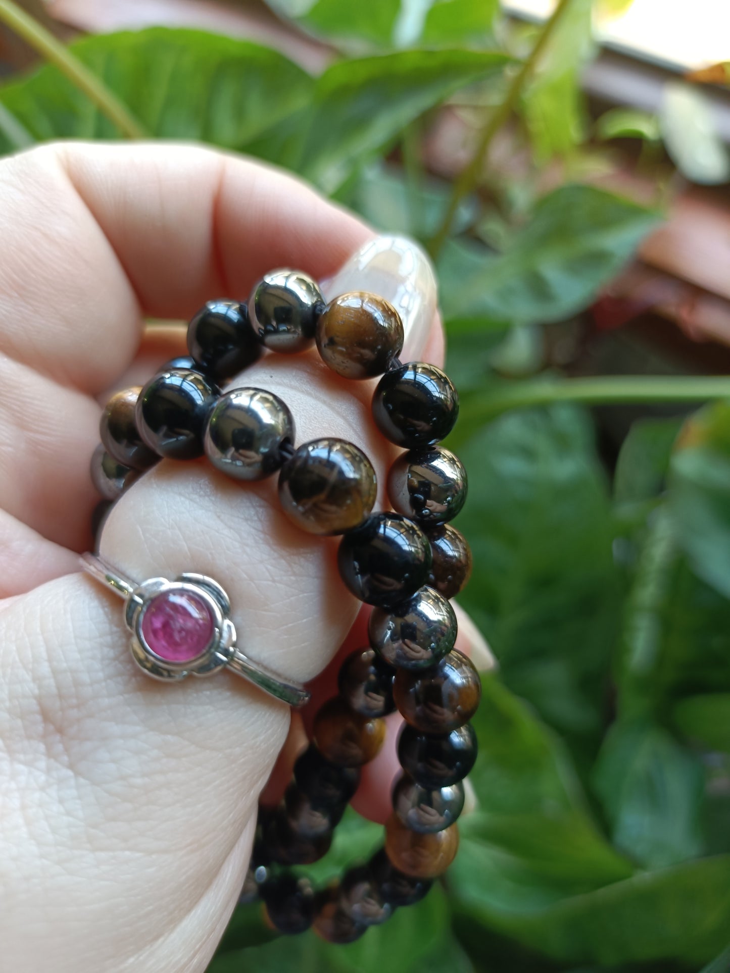 Triple Protection Bracelet - Tigers Eye, Black Obsidian, Hematite - 8mm
